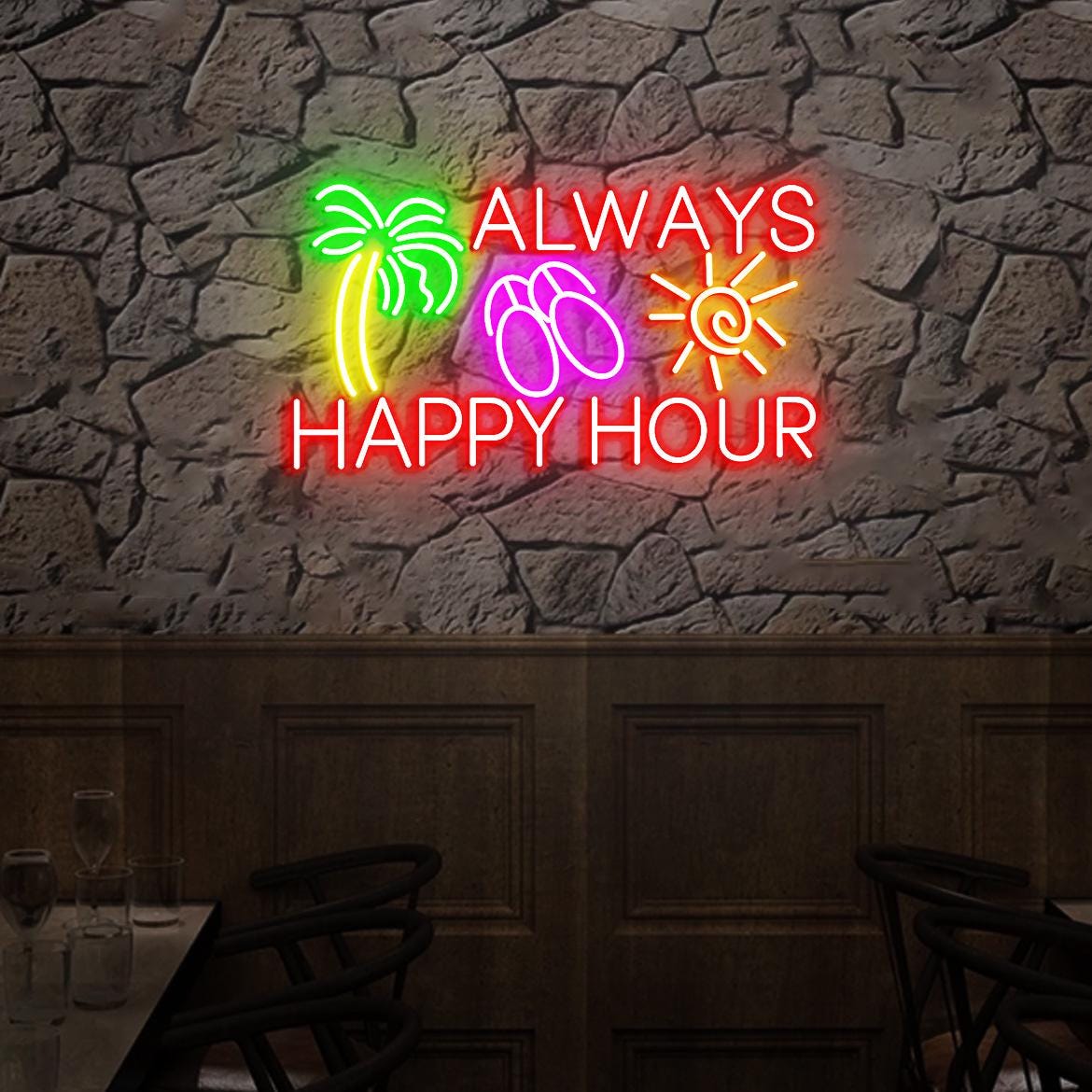Always Happy Hour Neon Sign Happy Hour Sign, Outdoor Bar Decor, Garage Bar Led Neon Light, Man Cave Ideas, Christmas Gift for Husband