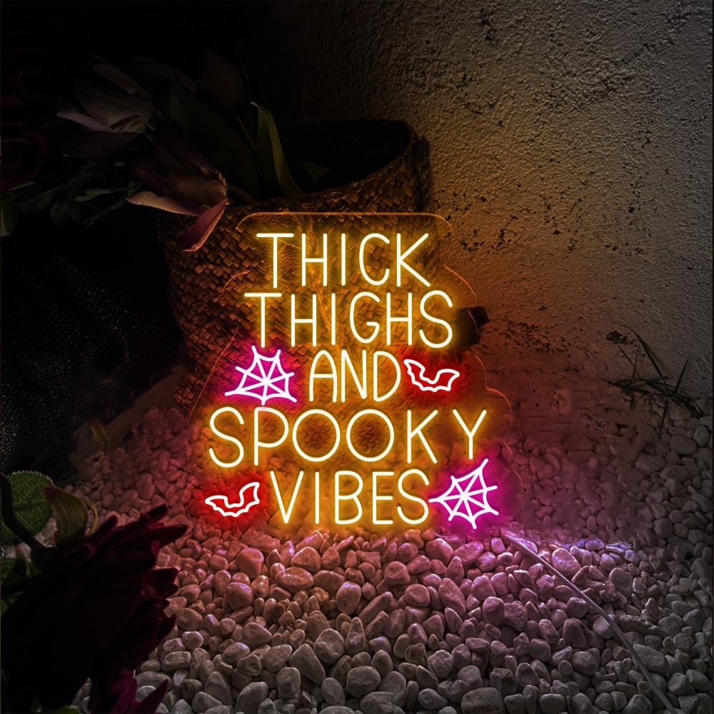 Thick Thighs Spooky Vibes Neon, Funny Halloween Neon, Halloween Neon, Funny Neon, 2024 Halloween, Spooky Vibes Neon, Funny Spooky Vibes Neon