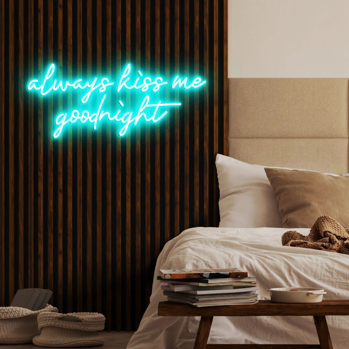 Always Kiss Me Goodnight Neon Light, Neon Sign Light Decor, Goodnight Bedroom Neon Sign, Bedroom Neon Lights, Goodnight Wall Decoration