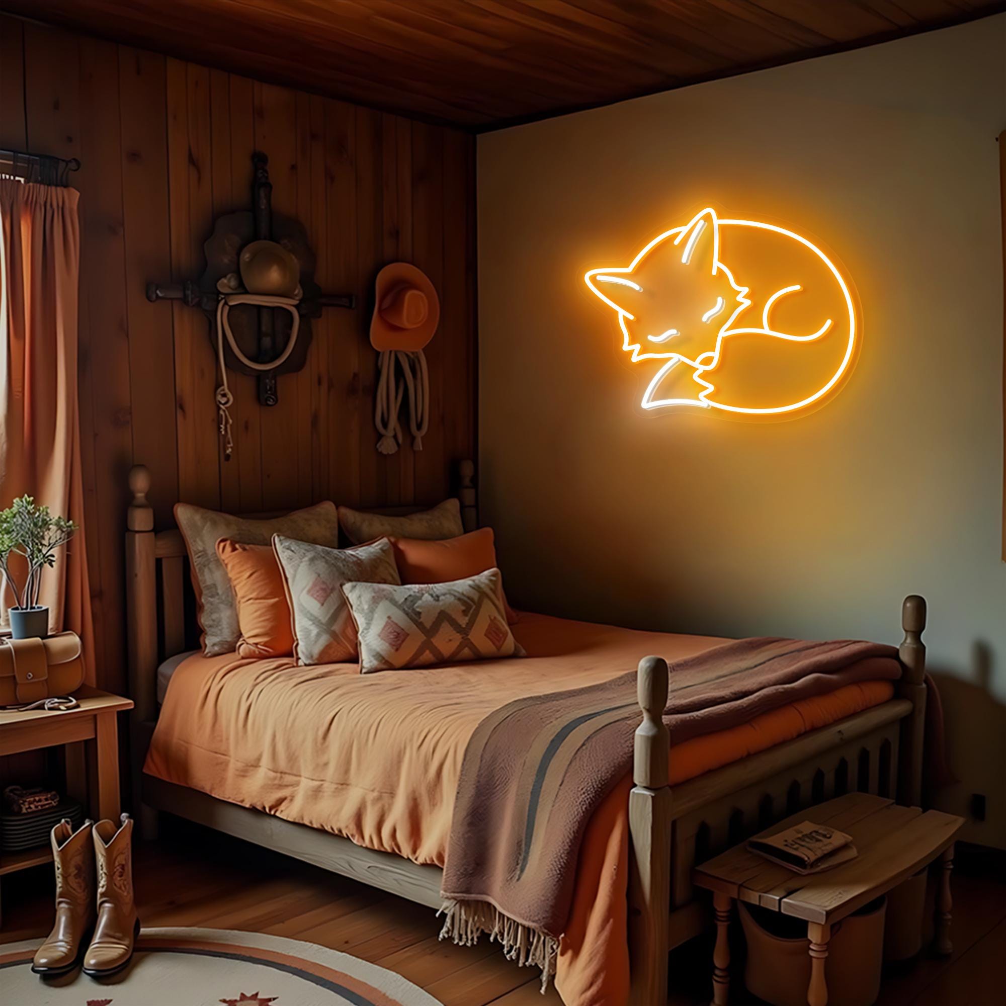 Sleeping Fox Neon Sign Cozy Animal LED Light, Aesthetic Woodland Decor, Cute Night Lamp, Soft Glow Wall Art, Gift for Nature Lovers