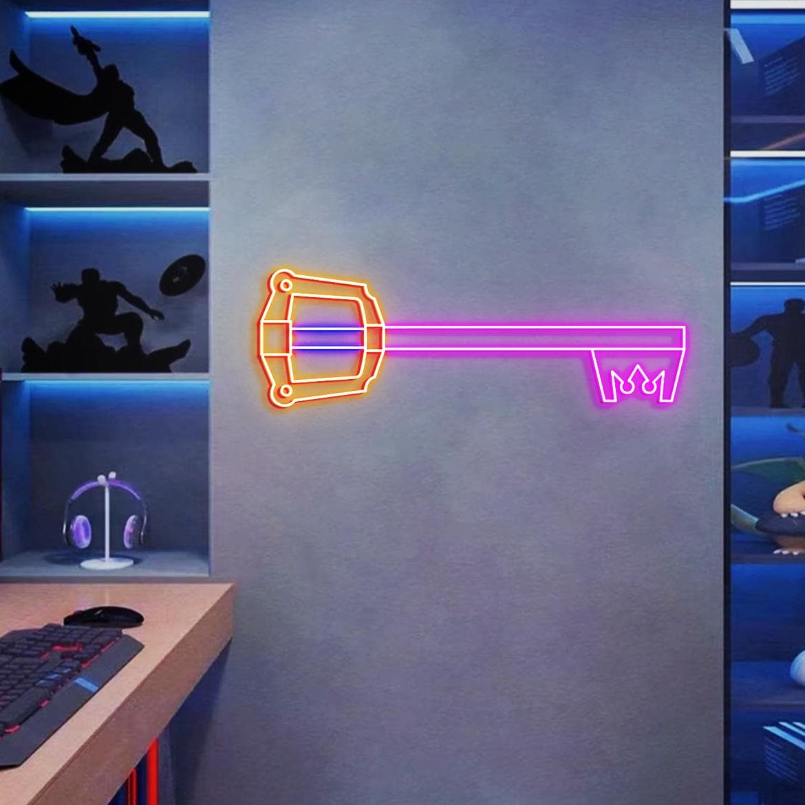 Kingdom Hearts Keyblade Neon Sign, Keyblade Shaped Neon Light Fan Gifts, keyblade for Game Room Wall, keyblade Gift