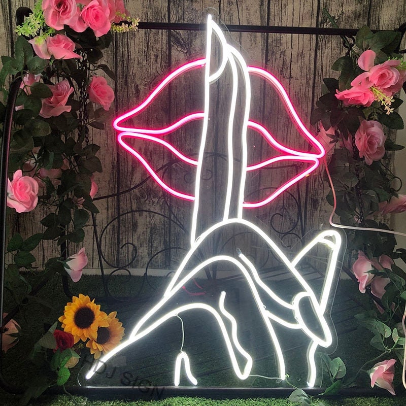 Secret Lips-Finger Nail On Lip LED Neon Light Sign for Beauty Salon Wall Decor, LED Light Sign Pink Neon Lights for Decor Art Gift