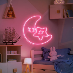 Stars and Moon Neon Sign, Custom Led Neon Light Sign, Wall Decor, Home Decor, Baby Bedroom Decor, Gift For Him, Gift For Her, Kids Gift