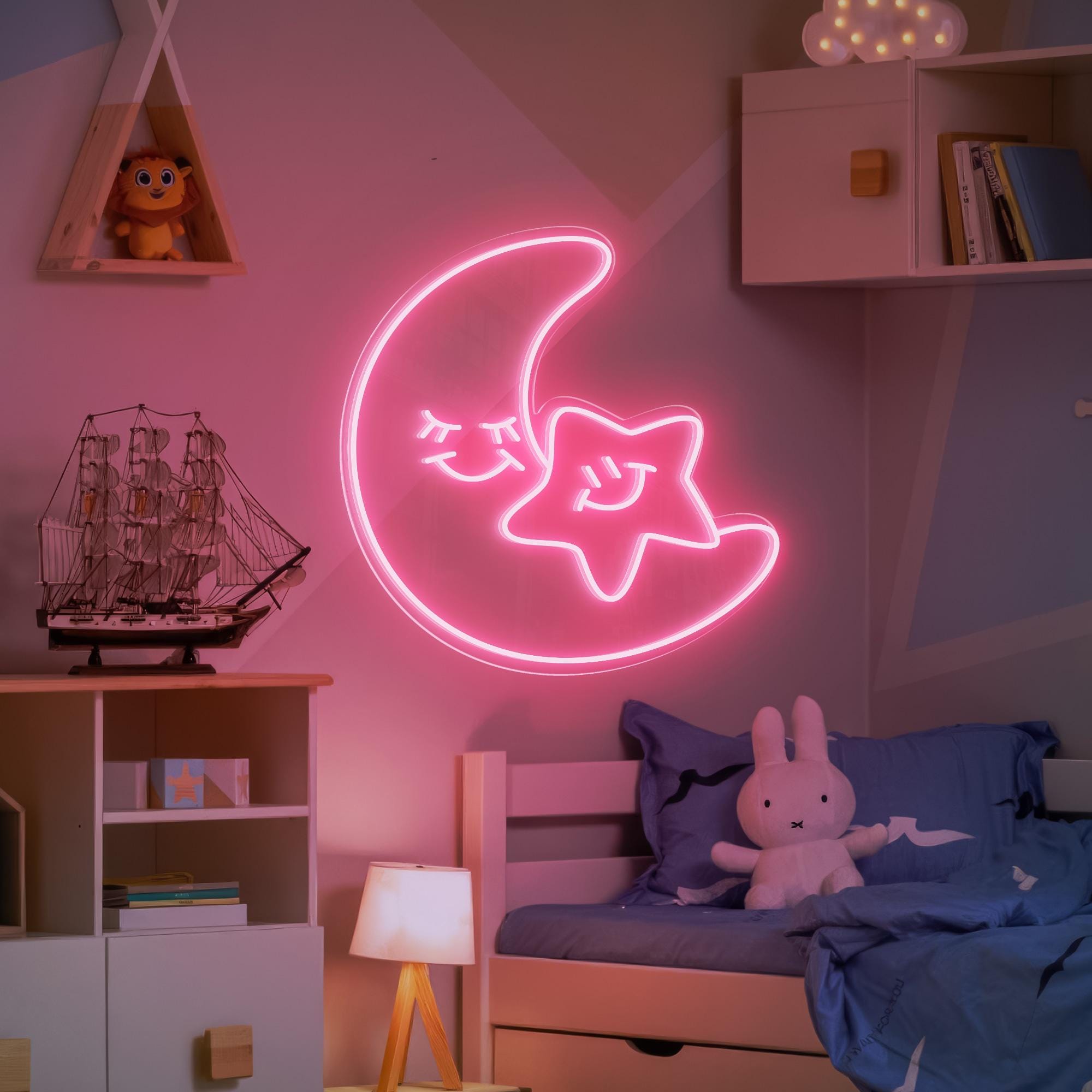 Stars and Moon Neon Sign, Custom Led Neon Light Sign, Wall Decor, Home Decor, Baby Bedroom Decor, Gift For Him, Gift For Her, Kids Gift