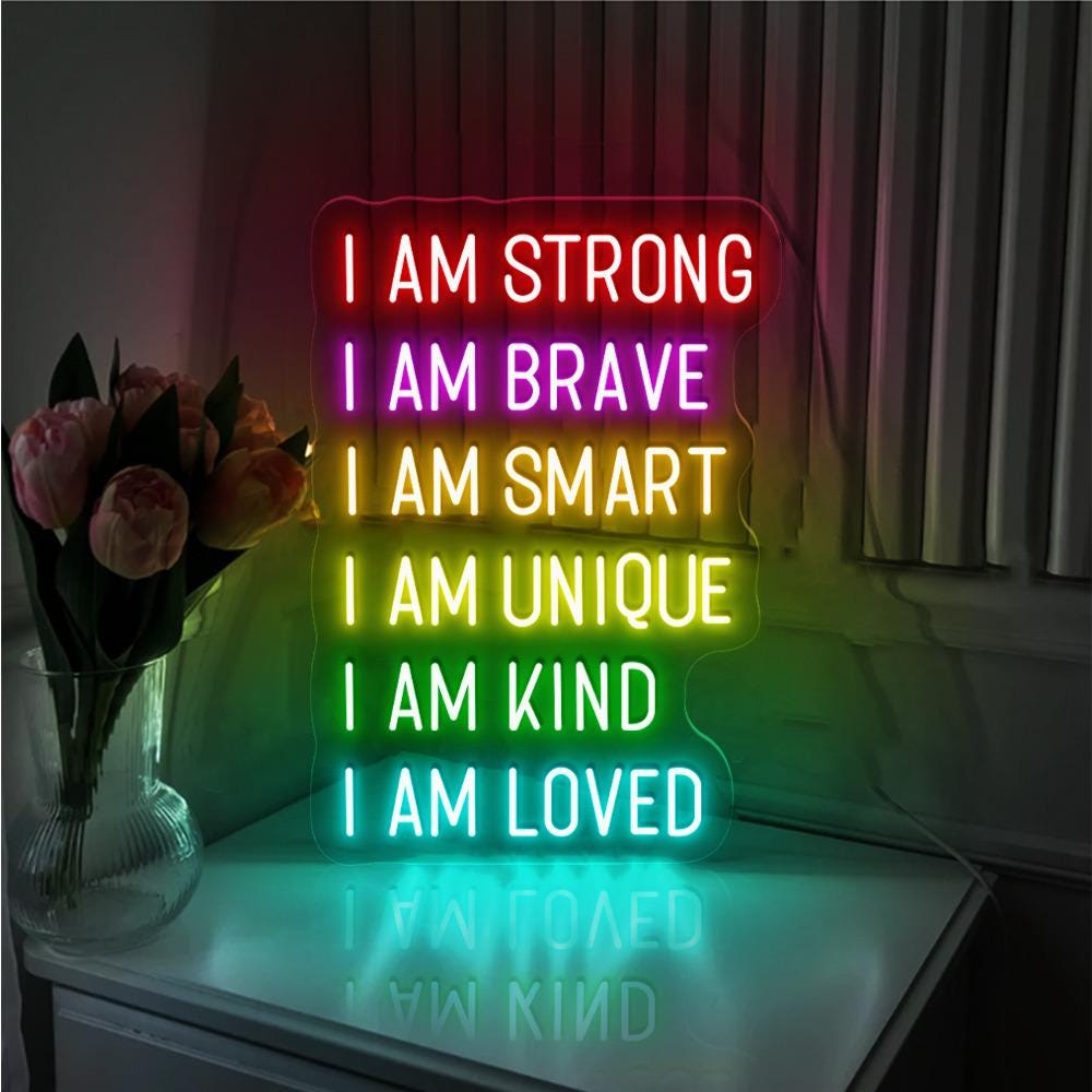 Nursery Neon Decor Girl Boho, Inspirational Quotes Neon, Girls Room Decor Pink, Positive Affirmations, Playroom Wall Decor, Education Gifts