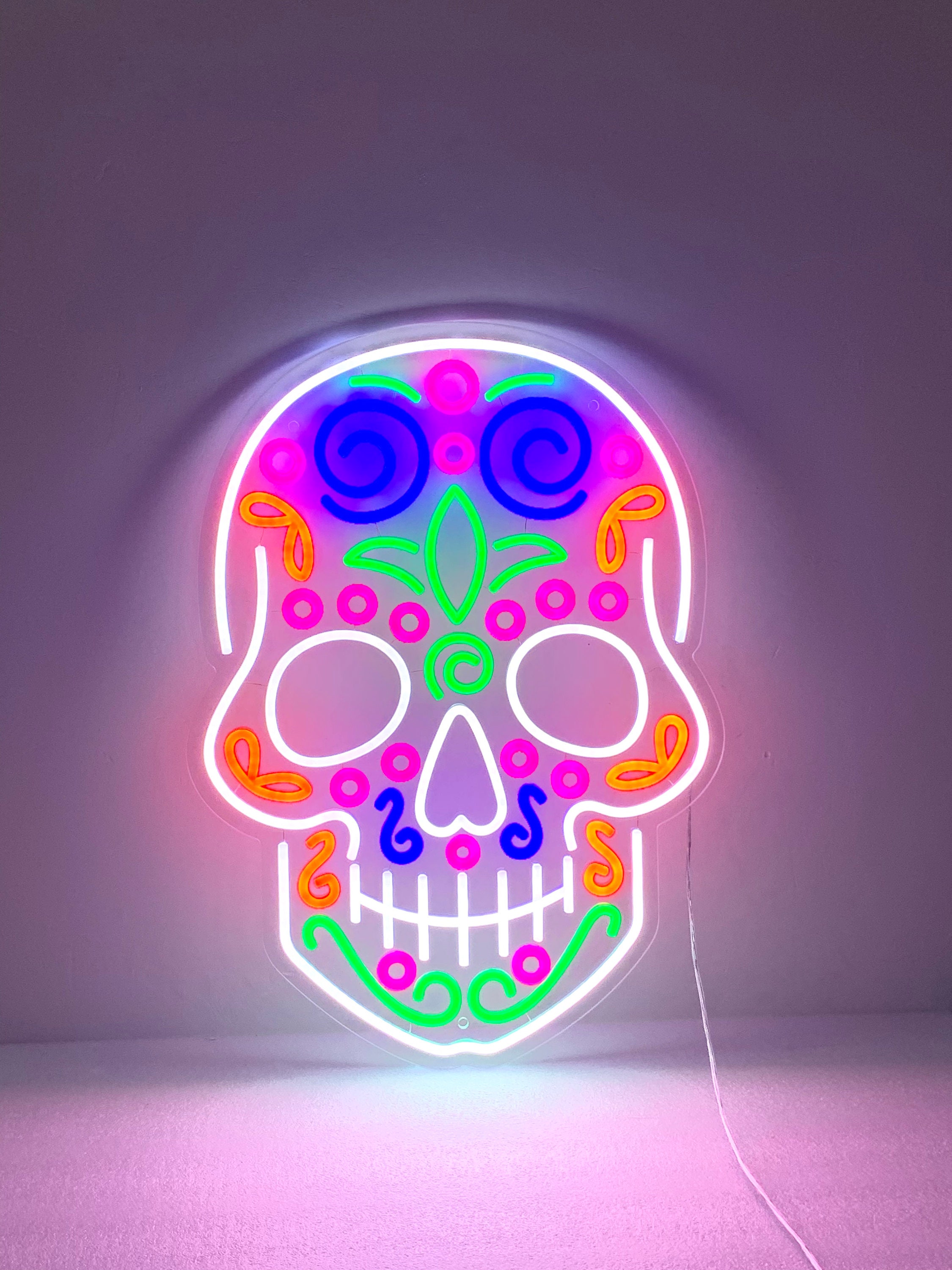 Sugar Skull Neon Light, Mexican Skull Decor, Mexican Bedroom Neon Lights, Sugar Skull Wall Decoration