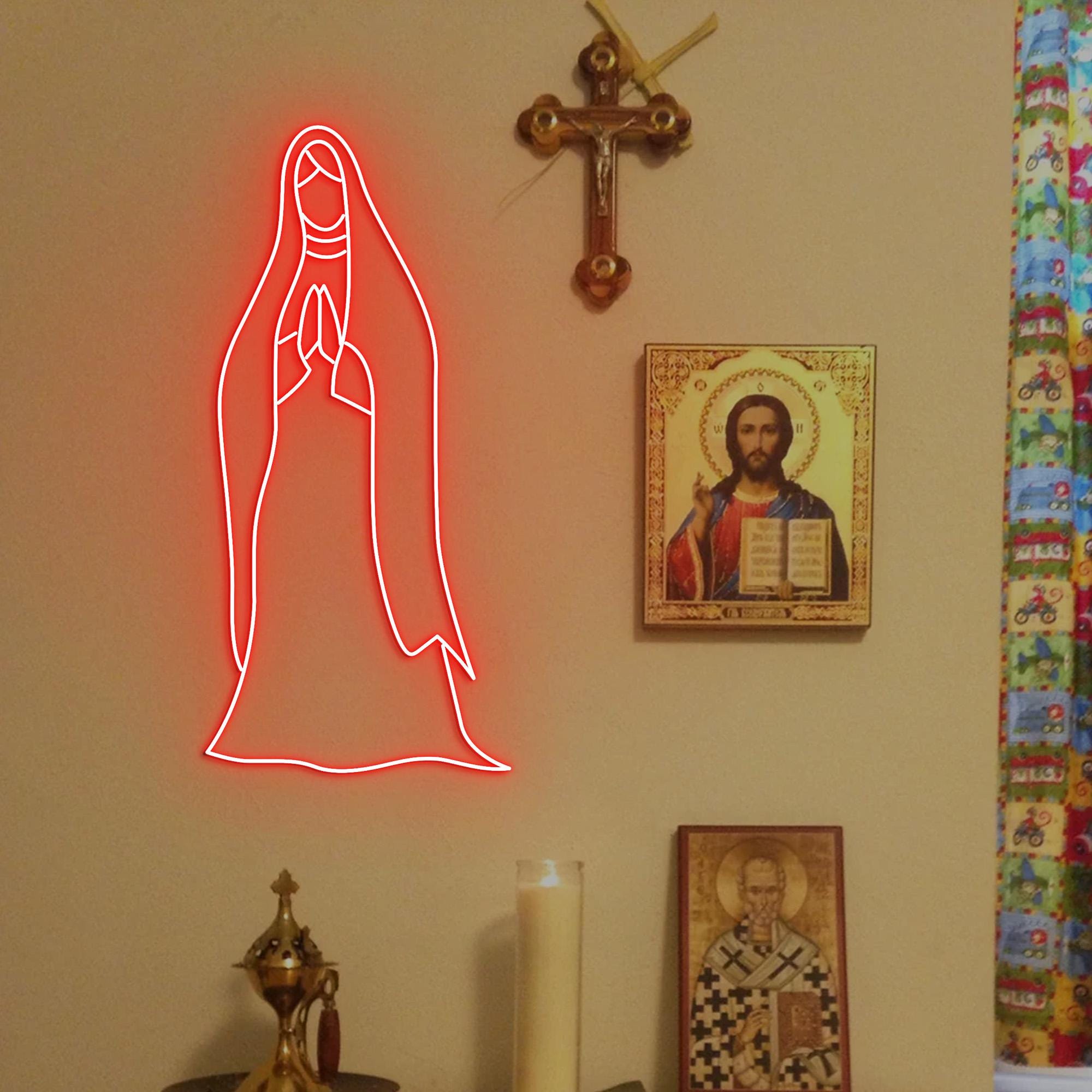 Virgin Mary Neon Light, Madonna Neon Sign Light Decor, Virgin Neon Sign, Ecclesia Neon Light, Religious Faith Neon Sign, Ecclesia Wall Decor