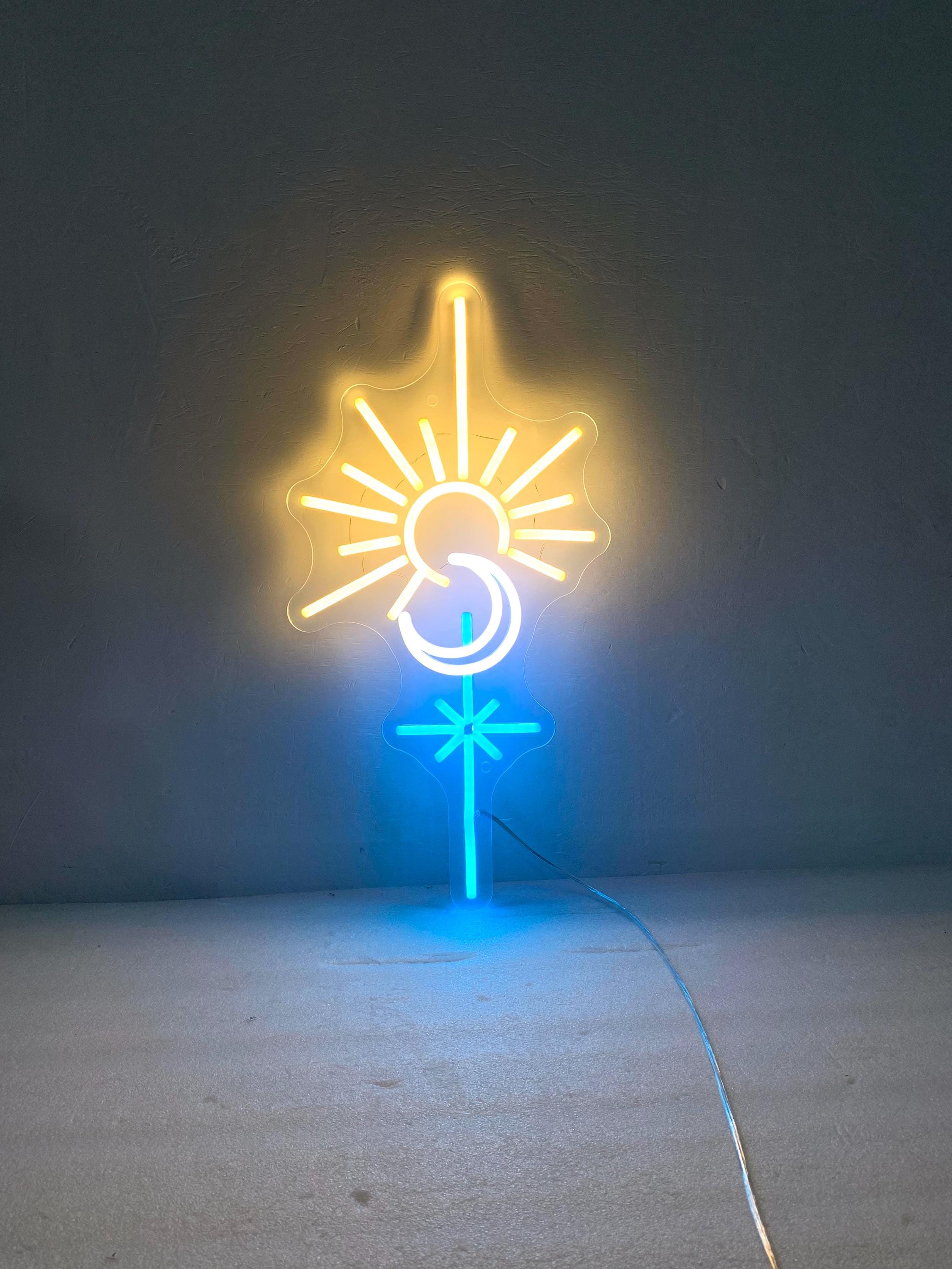 Sun Moon Stars Neon Sign, Sun and Moon, Moon and Stars, Neon Wall Art Home Decor Nature Art, Celestia Home Decor, Boho Decor