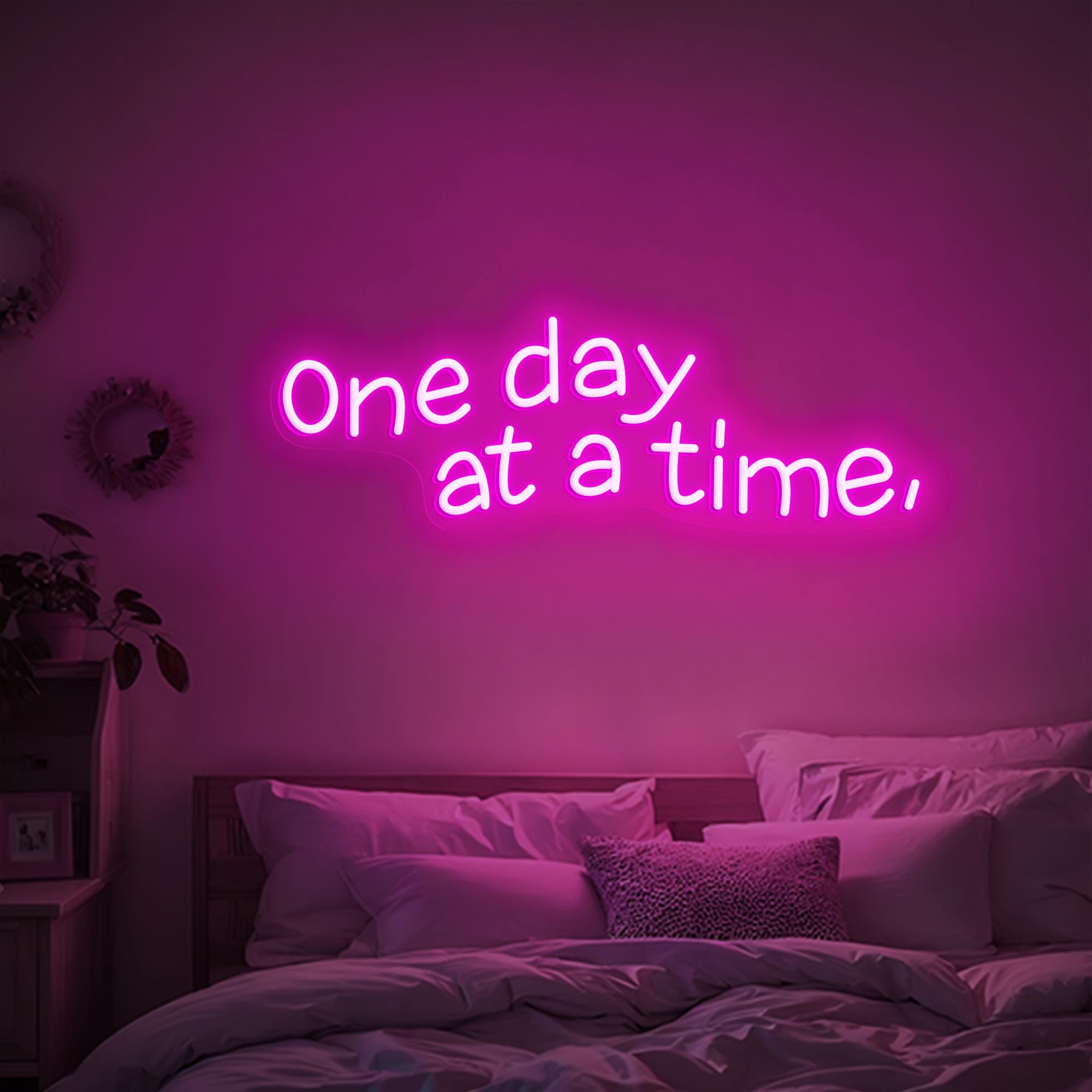 One Day at a Time Neon Sign Custom Motivational Text LED Light Wall Decor for Bedroom Office Sign Selfcare Gift, Modern Apartment Decor