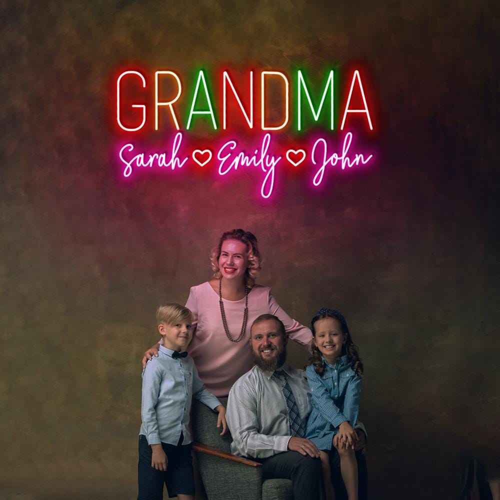 Personalized Grandma Neon Sign with Names, Custom Grandma Neon Sign, Nana Neon Led, Gramma With Children Names Apparel, Mother's Day Gifts