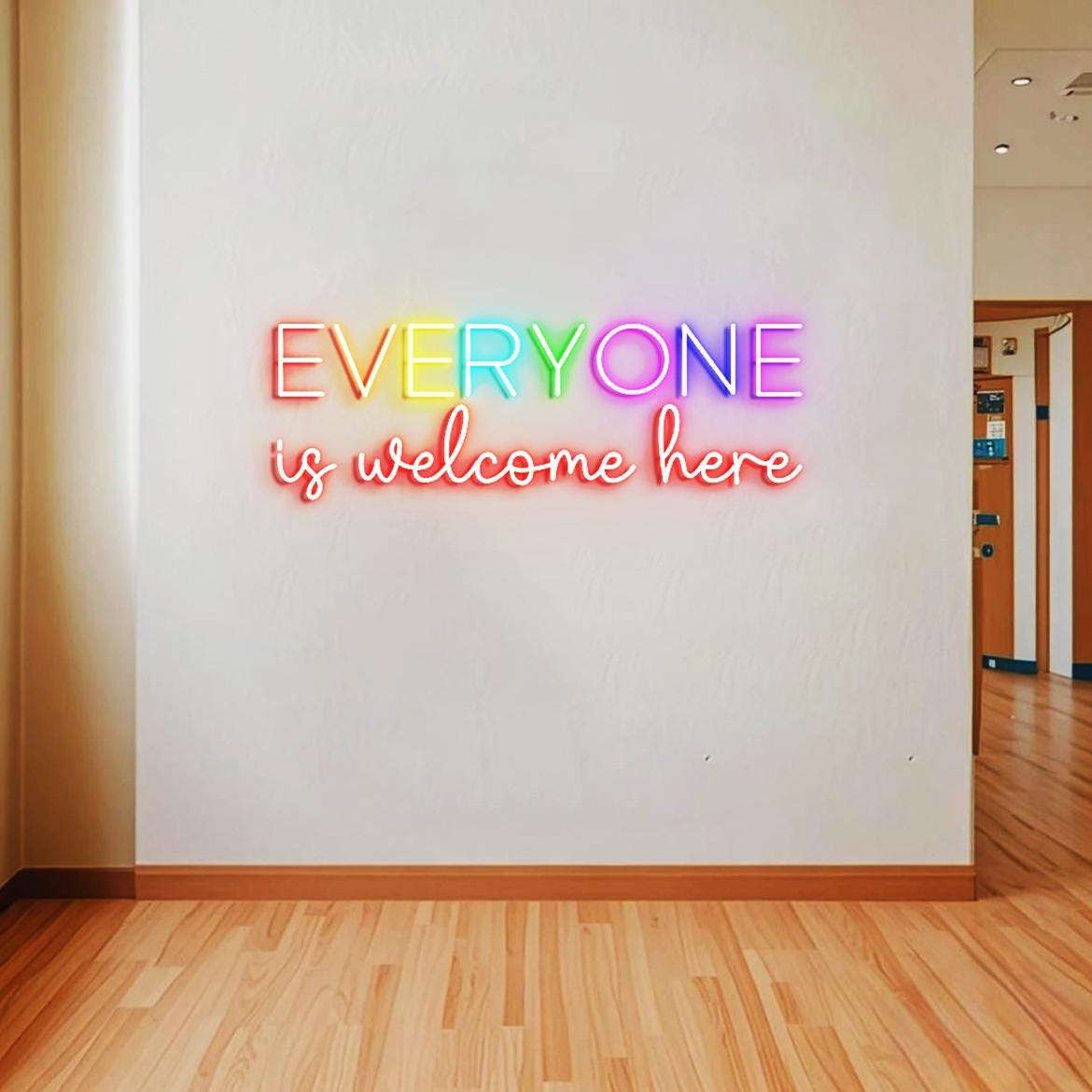 Everyone is Welcome Here Neon Sign, Large Sign for Classroom Wall Decoration, Classroom Greenery Wall Light, Physical Therapy Office Sign