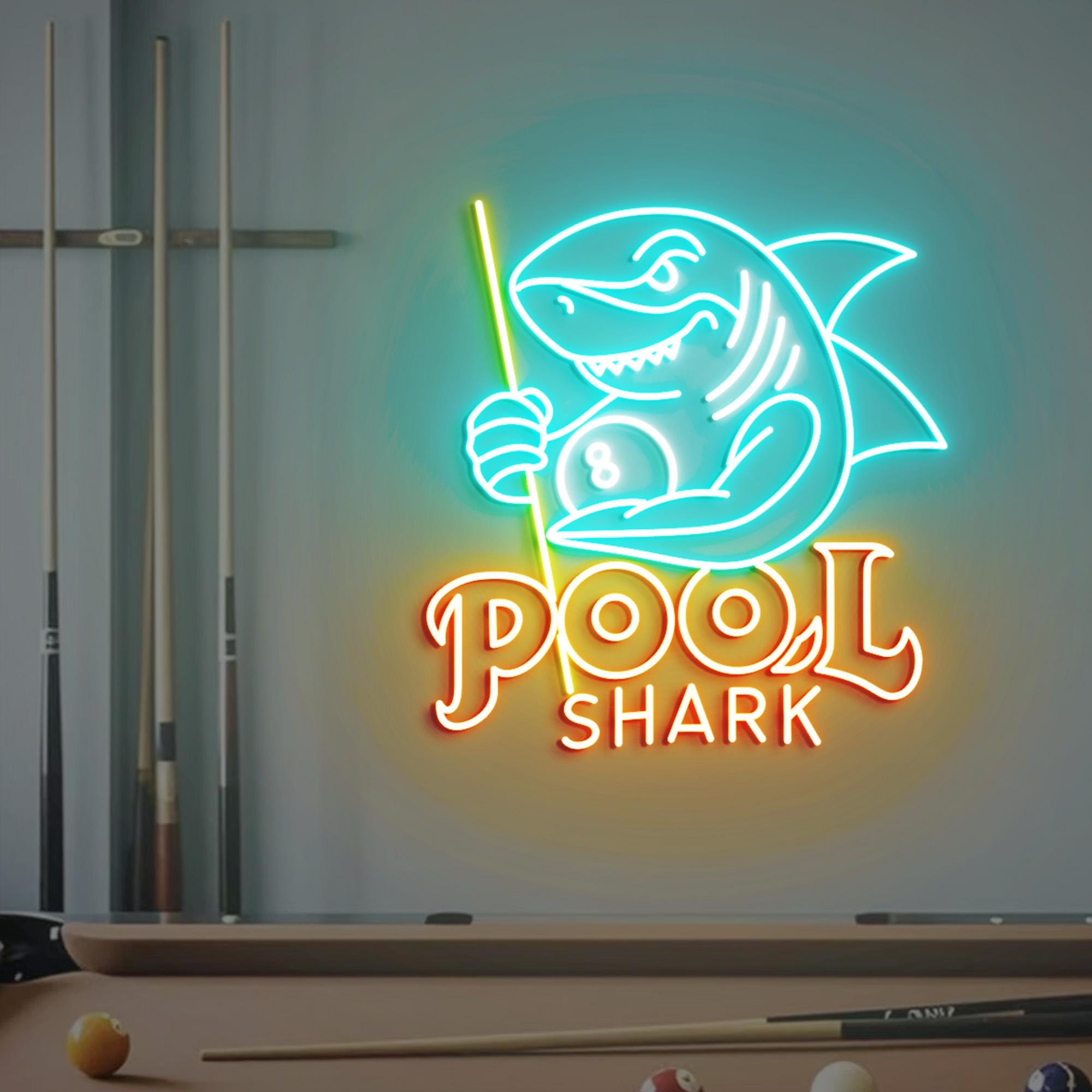 Pool Shark Neon Sign, Billiards Neon Sign Decor, Shark Bedroom Neon Sign, Club Led Light, Home Neon Lights, Billiards Room Wall Decoration