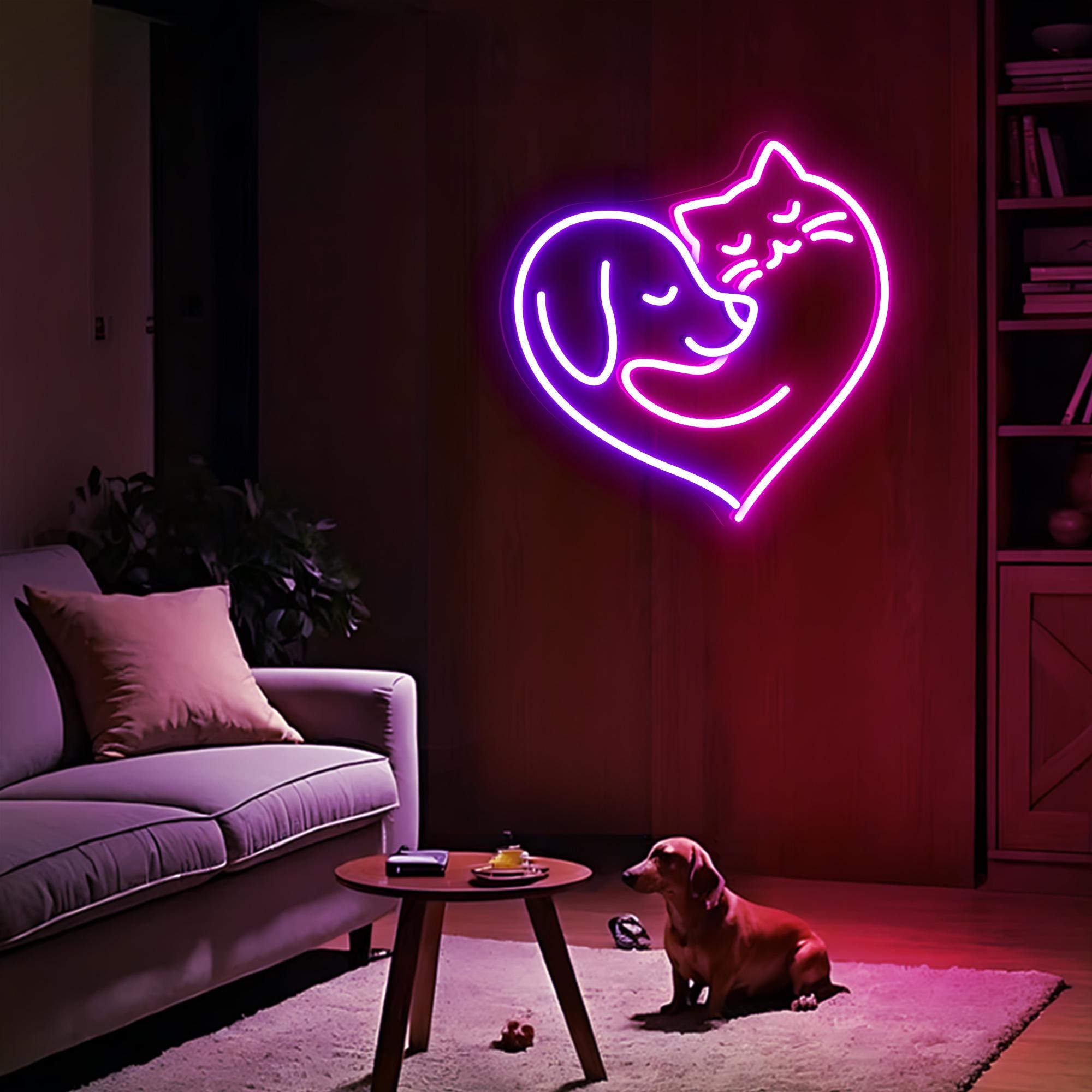 Dog Loves Cat Neon Sign Love Dog Neon Light Pet Shop Spa Sign Pet Lover Wall Art Bedroom Decor Gift for Dog Lover Gift for him Wall Decor
