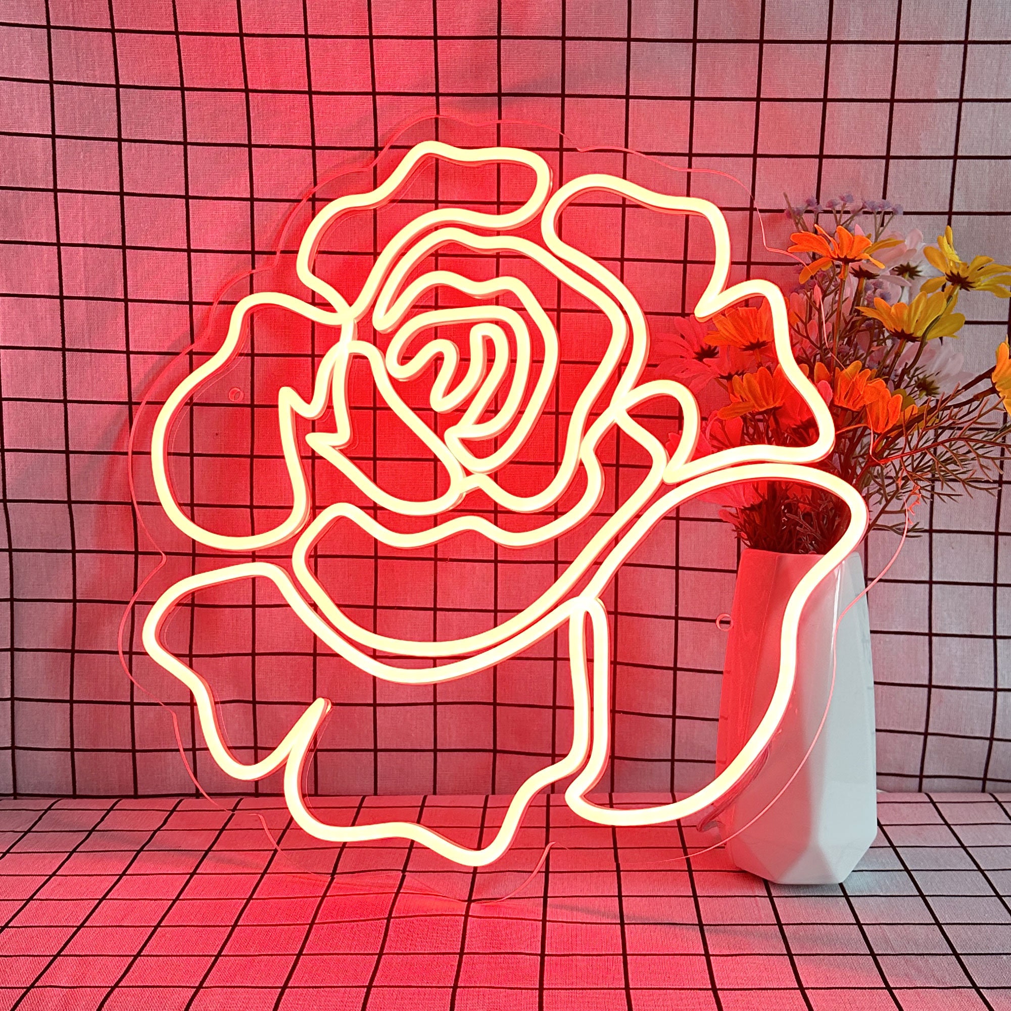 Rose Neon Light, Neon Sign Light Decor, Rose Bedroom Neon Sign, Bedroom Neon Lights, Home Neon Lights, Rose Wall Decoration