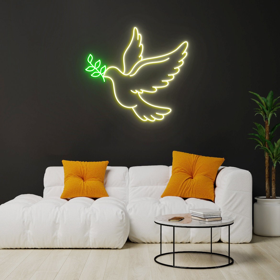 Pigeon Neon Light, Flying Dove Neon Light, Peace Dove, Freedom Dove Bird Led Sign, Flying Dove With Branch, Dove-Peaceful Sign Decor