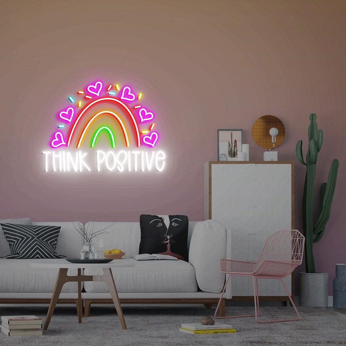 Think Positive Sign, Mental Health Sign, Neon Sign Office Wall Decor, Positive Thinking, positive Affirmations