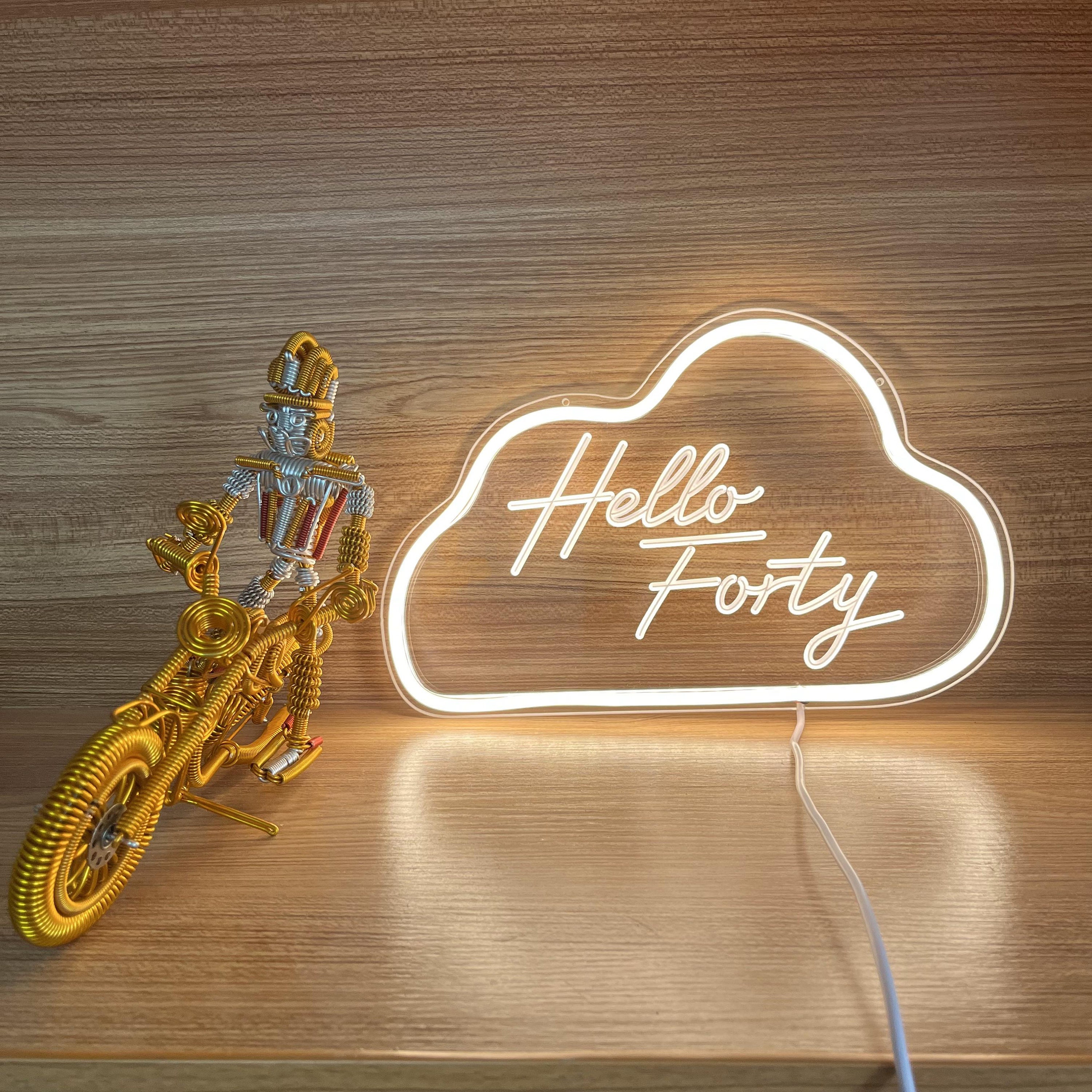 Hello Forty Neon Sign Custom Name Logo Happy Birthday Gift Led Light Bedroom Home Night Light USB Children's Room Decoration Wedding Decor