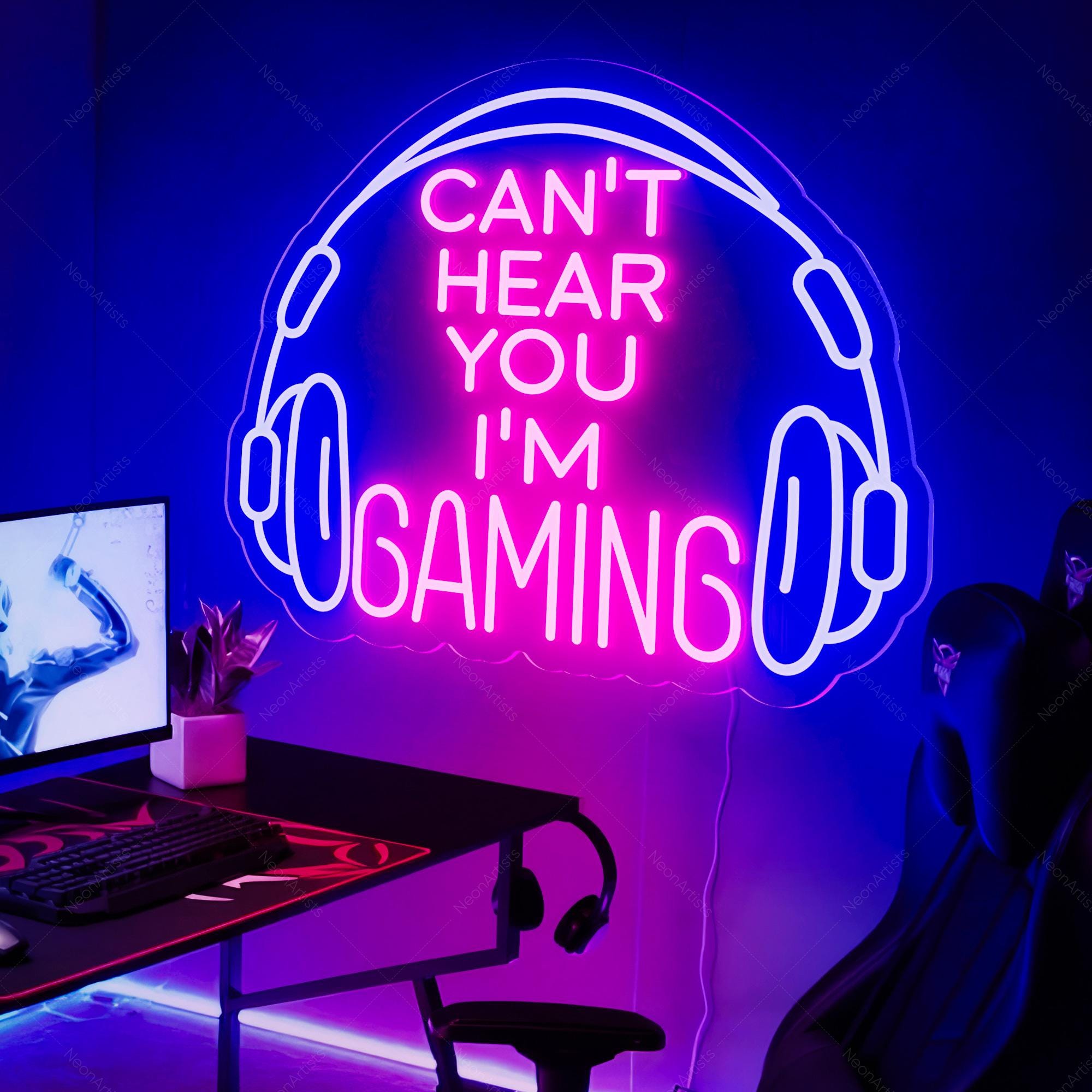 Gaming Neon Sign, Large Bright and Dimmable Colored LED Headset Gamer Neon Light, Headphone Lightup Game Signs for Game Zone Room Boy Gifts