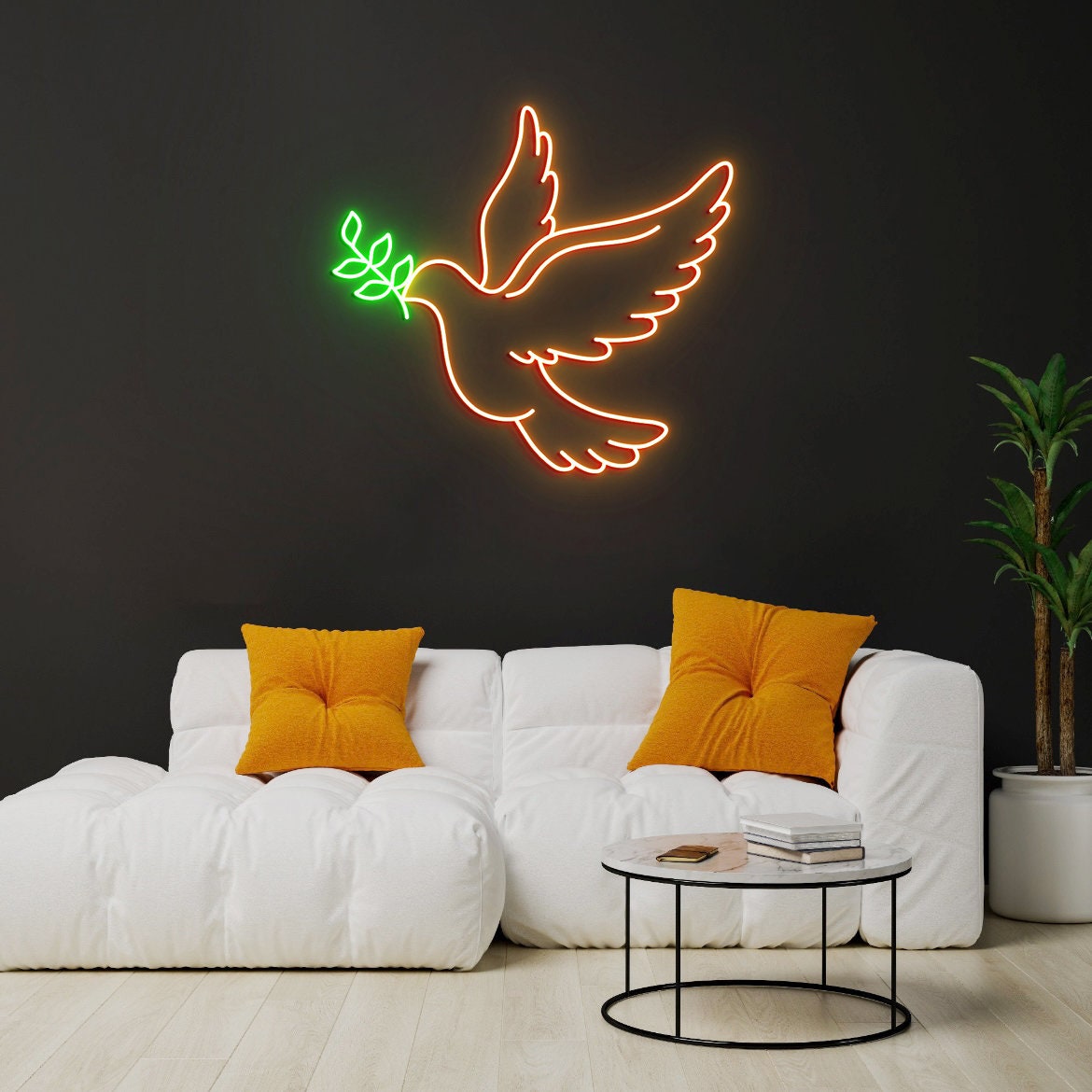 Pigeon Neon Light, Flying Dove Neon Light, Peace Dove, Freedom Dove Bird Led Sign, Flying Dove With Branch, Dove-Peaceful Sign Decor