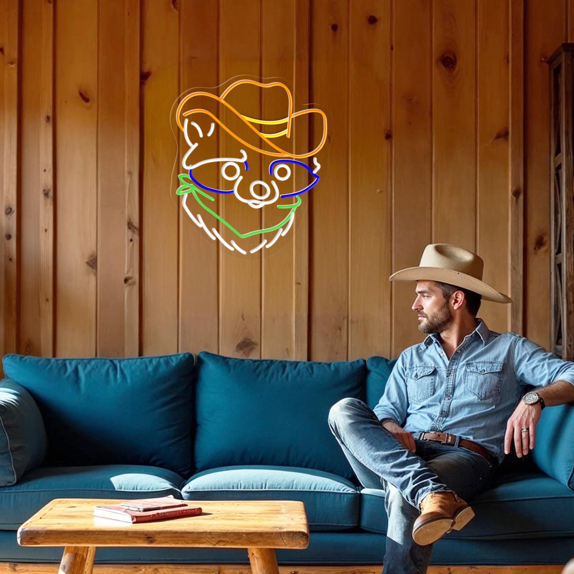Cowboy Raccoon Neon Sign Racoon Cowboy Neon Light Western Decor Wild Animal Decor Gift For Kid Raccoon Lover Gift For Him Rustic Home Decor - Copy