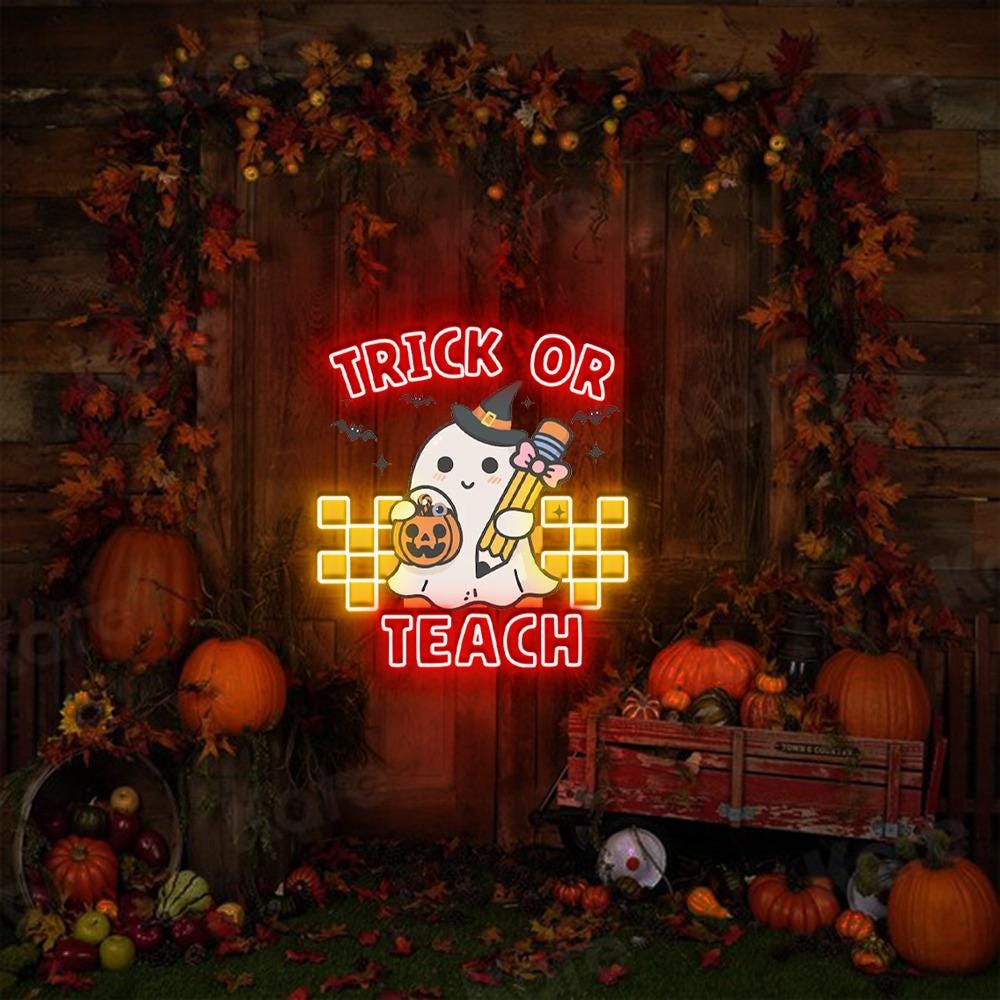 Teacher Halloween Neon Sign, Books Lover Ghost Gift, Cute Little Ghost Neon, Teacher Halloween Neon, Spooky Teacher Neon, Fall Graphic Neon
