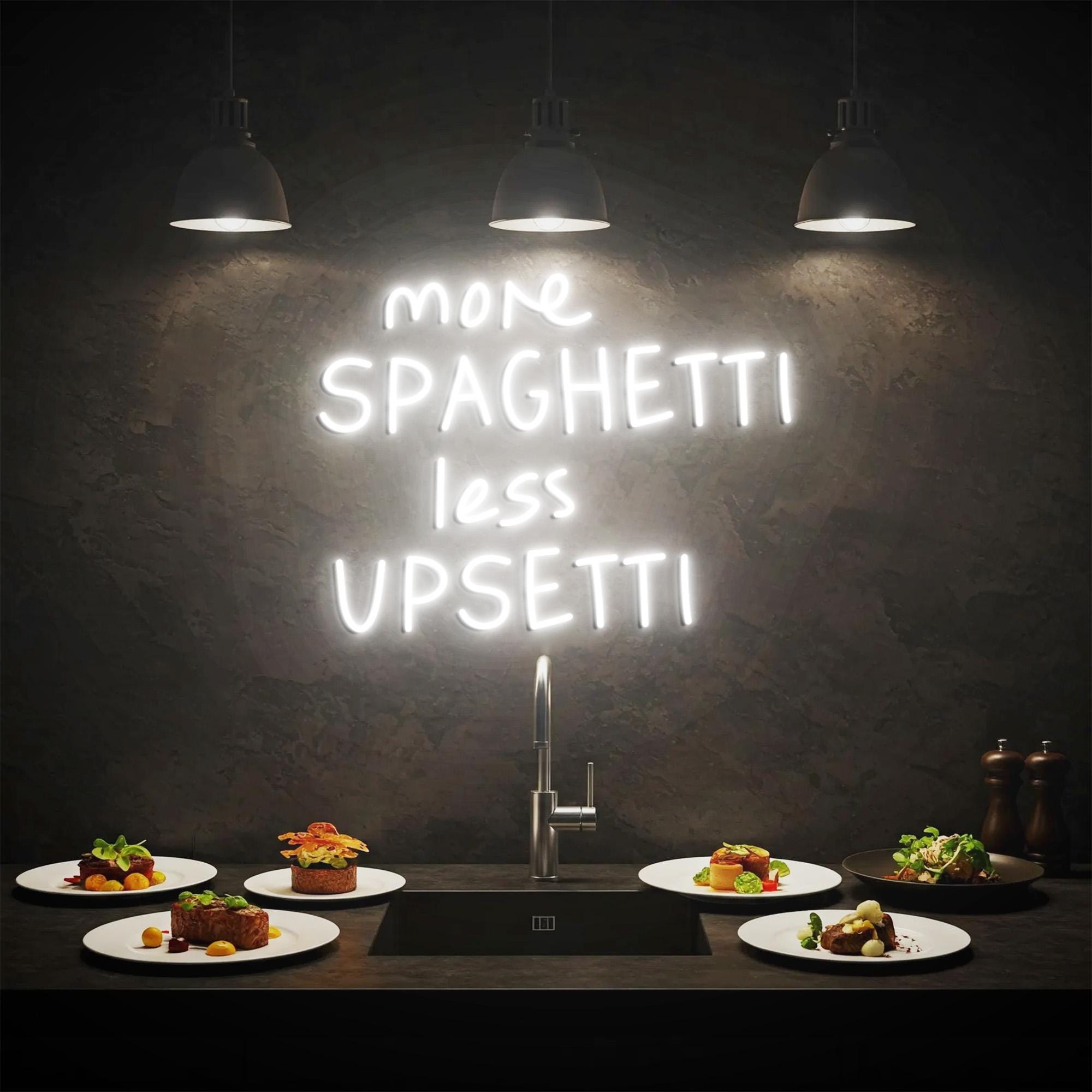 More Spaghetti Less Upsetti Neon Light, Neon Sign Light Decor, Restaurant Neon Sign, Signboard Neon Lights, Dining Room Wall Decor