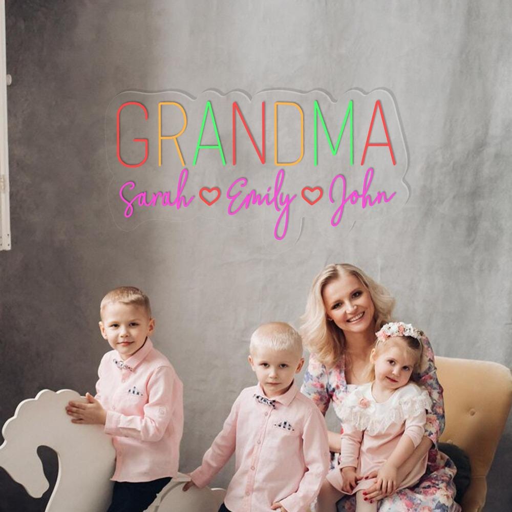 Personalized Grandma Neon Sign with Names, Custom Grandma Neon Sign, Nana Neon Led, Gramma With Children Names Apparel, Mother's Day Gifts