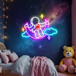 Astronaut Moon Cloud Neon Sign, Astronaut Neon Sign, Moon and Star Led Sign, Astronaut Wall Art Decor for Kids Room, Game Room Decor Sign