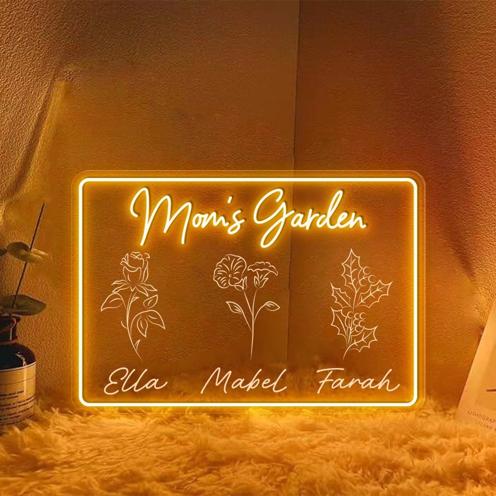 Personalized First Mom Now Grandma Neon Sign, Custom Grandma's Garden Birth Month Flower Neon Sign, Mothers Day Gift for Grandma NaNa Gift
