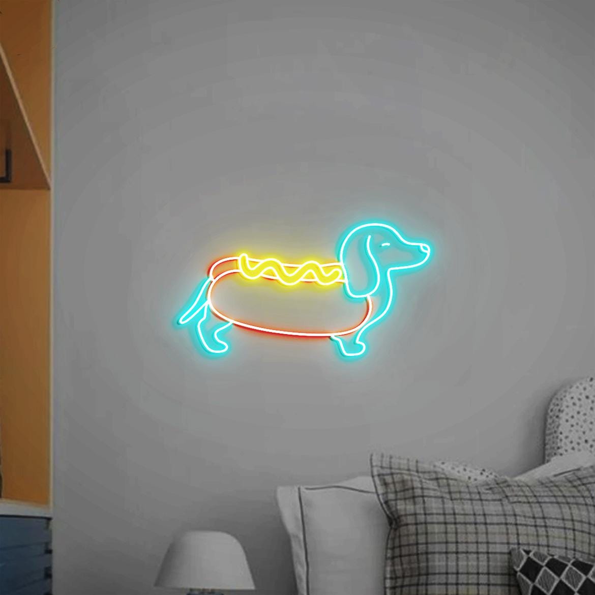 Hot dog Weenie Neon Sign, Hot Dog Dachshund Neon Light, Cute Weenie Dog Home Wall At, Gifts for Weenie Dog Lovers, Hot Dog Fast Food