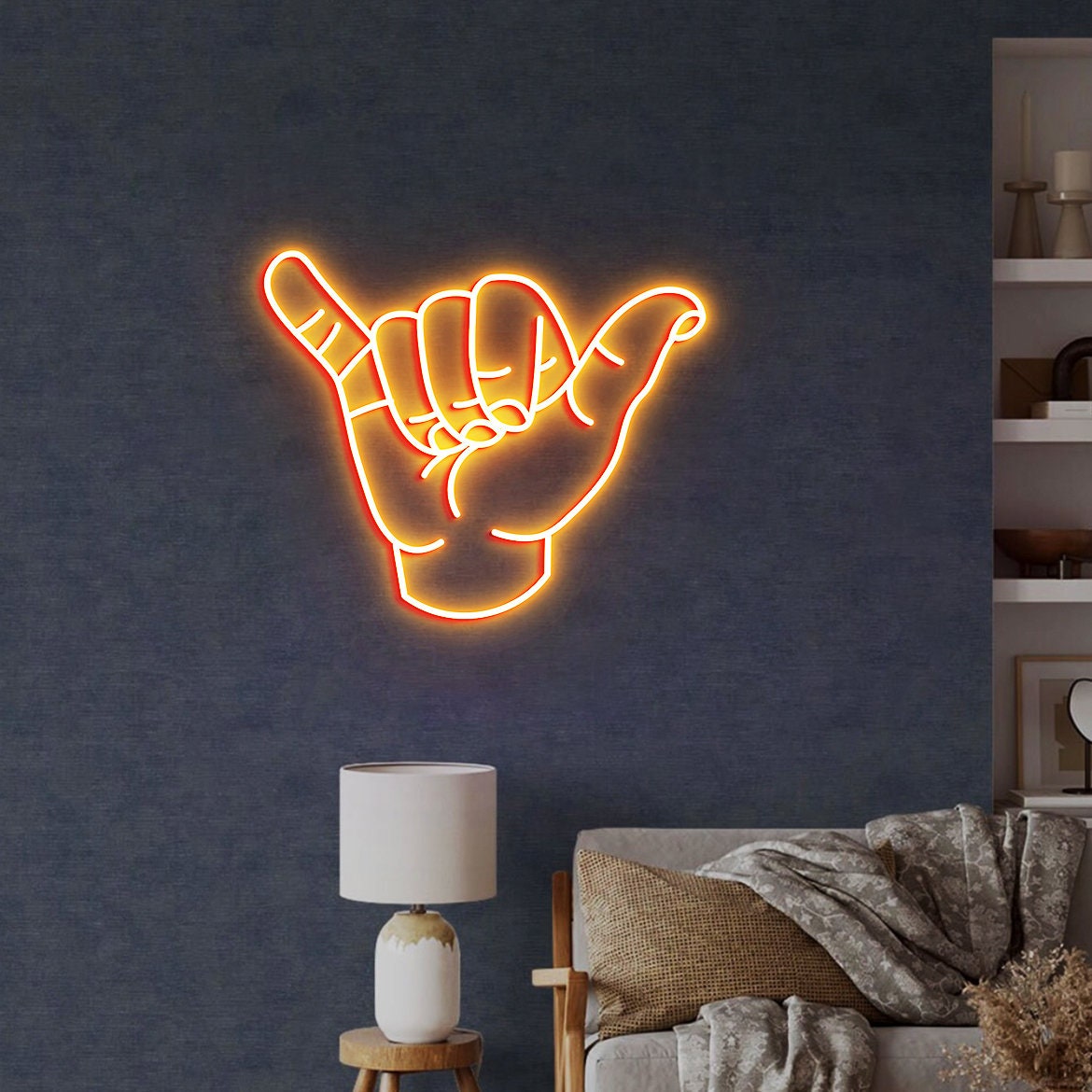 Shaka Hand Neon Sign, Hand Wall Art, Hang Loose Hand, Surf Art Decor, Hawaii Surf Hand Wall Art