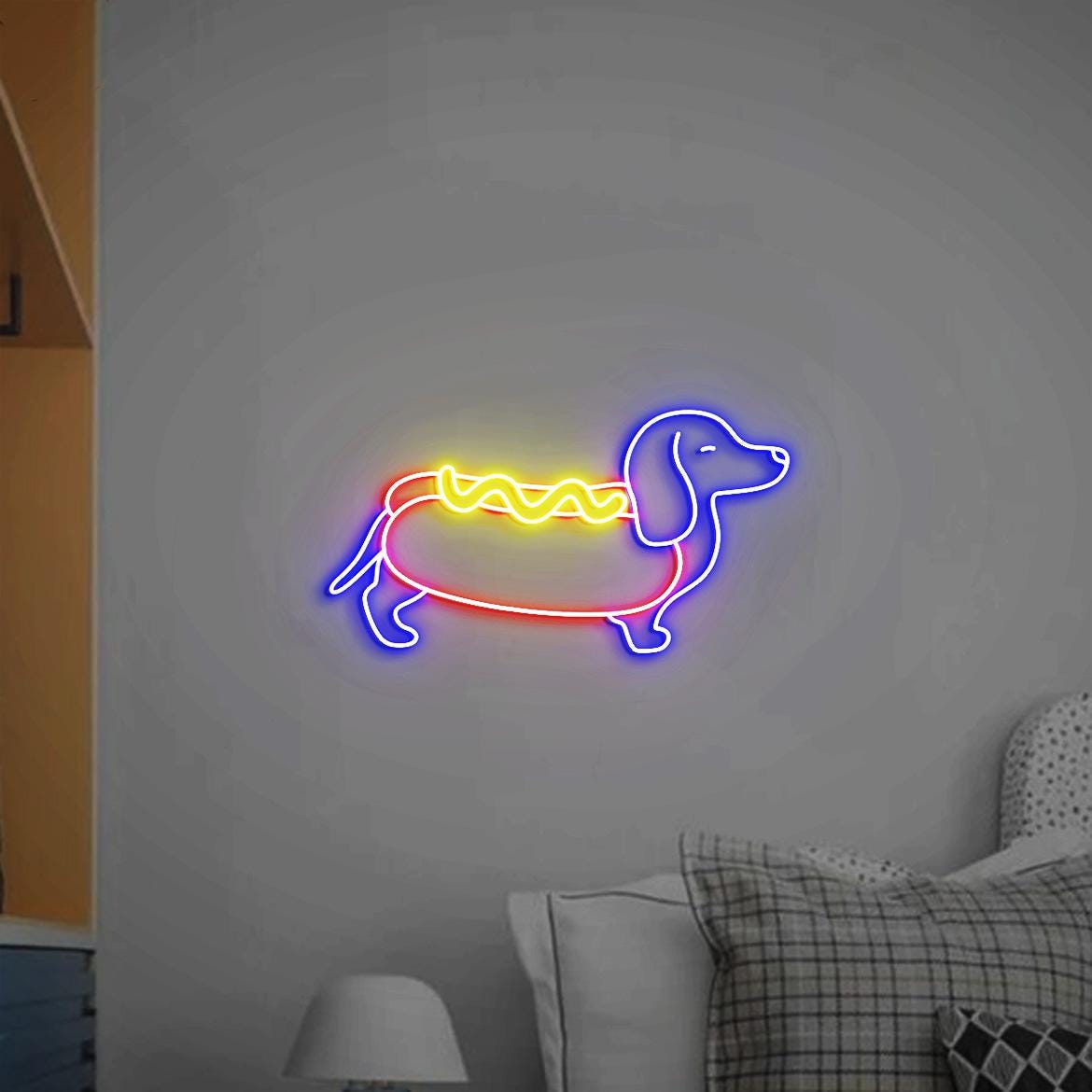 Hot dog Weenie Neon Sign, Hot Dog Dachshund Neon Light, Cute Weenie Dog Home Wall At, Gifts for Weenie Dog Lovers, Hot Dog Fast Food