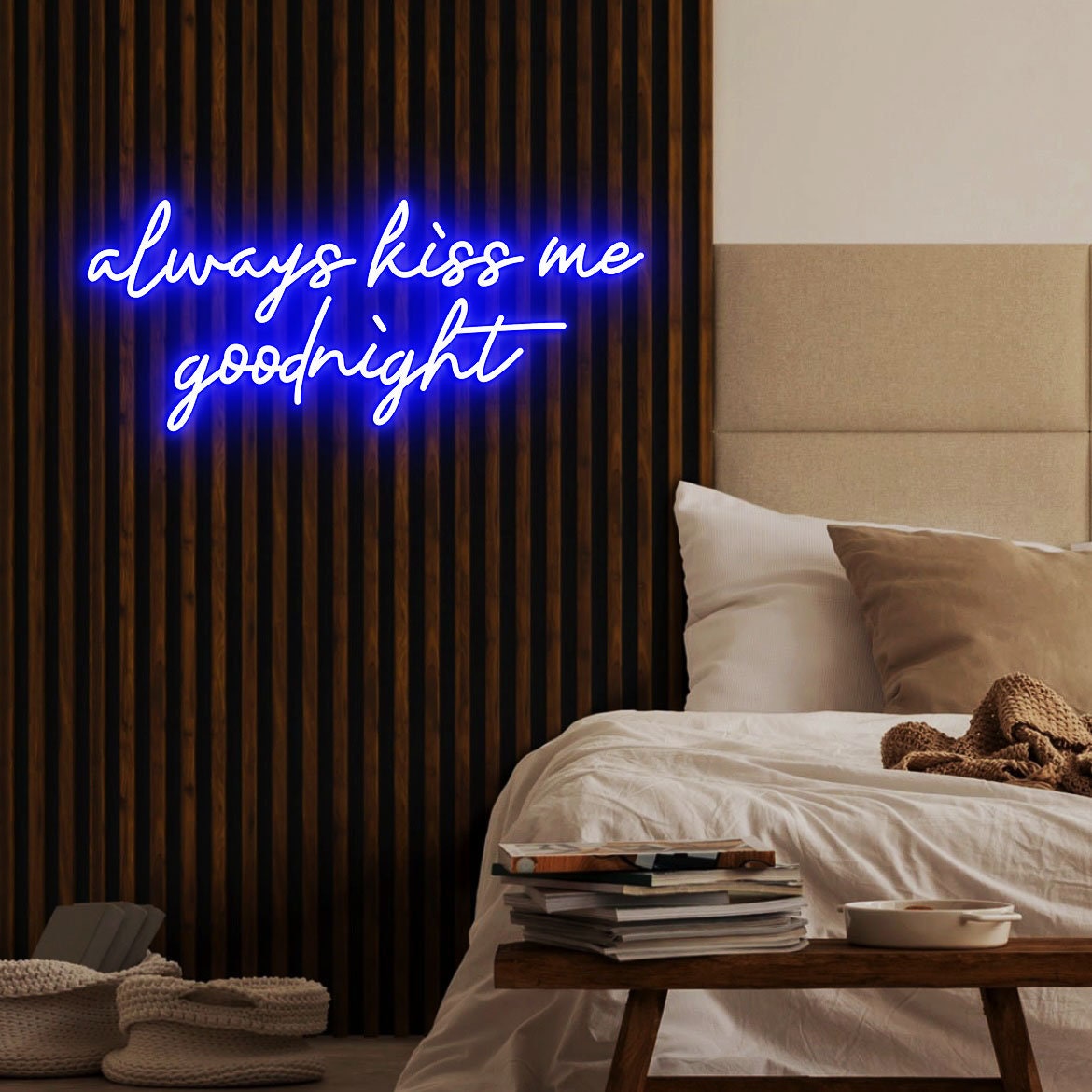 Always Kiss Me Goodnight Neon Light, Neon Sign Light Decor, Goodnight Bedroom Neon Sign, Bedroom Neon Lights, Goodnight Wall Decoration