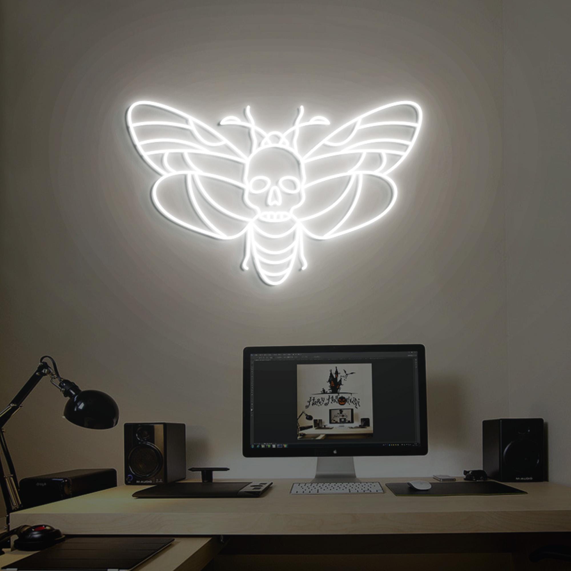 Death Face Moth Neon Sign, Death's Head Moth Wall Gothic Art, Dark Gothic Wall Neon Light, Personalized Moth Gifts, Dark Gothic Gifts