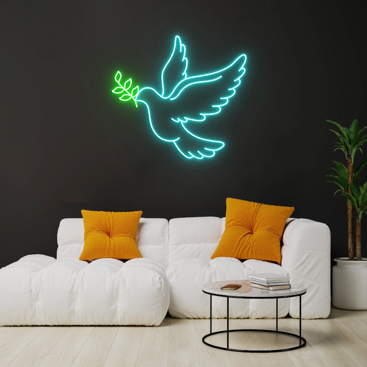 Pigeon Neon Light, Flying Dove Neon Light, Peace Dove, Freedom Dove Bird Led Sign, Flying Dove With Branch, Dove-Peaceful Sign Decor