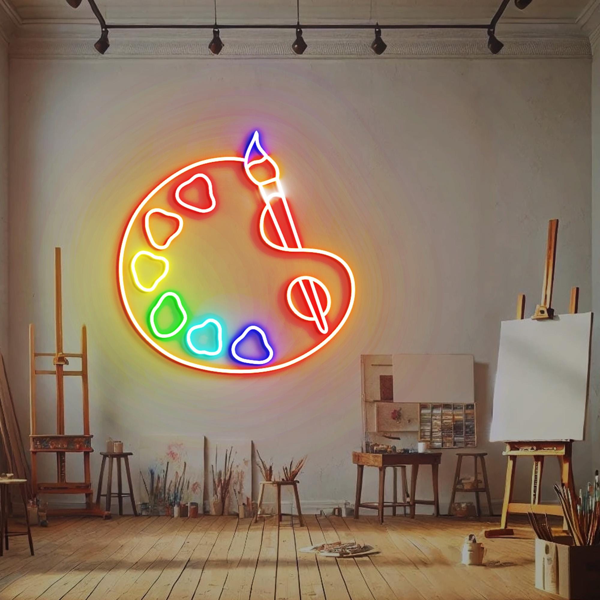 Palette Neon Light, Art Gallery Neon Sign Light Decor, Draw Picture Neon Sign, Paintbrush Neon Lights, Painter Room Wall Decor