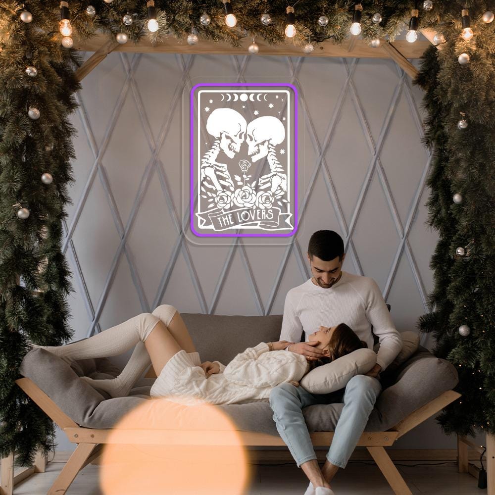 Valentines Day Neon Women, The Lovers Tarot Card Neon, Skeleton Lovers Neon, Gothic Valentine Neon, Couple Matching Neon, Mystical Neon Gift