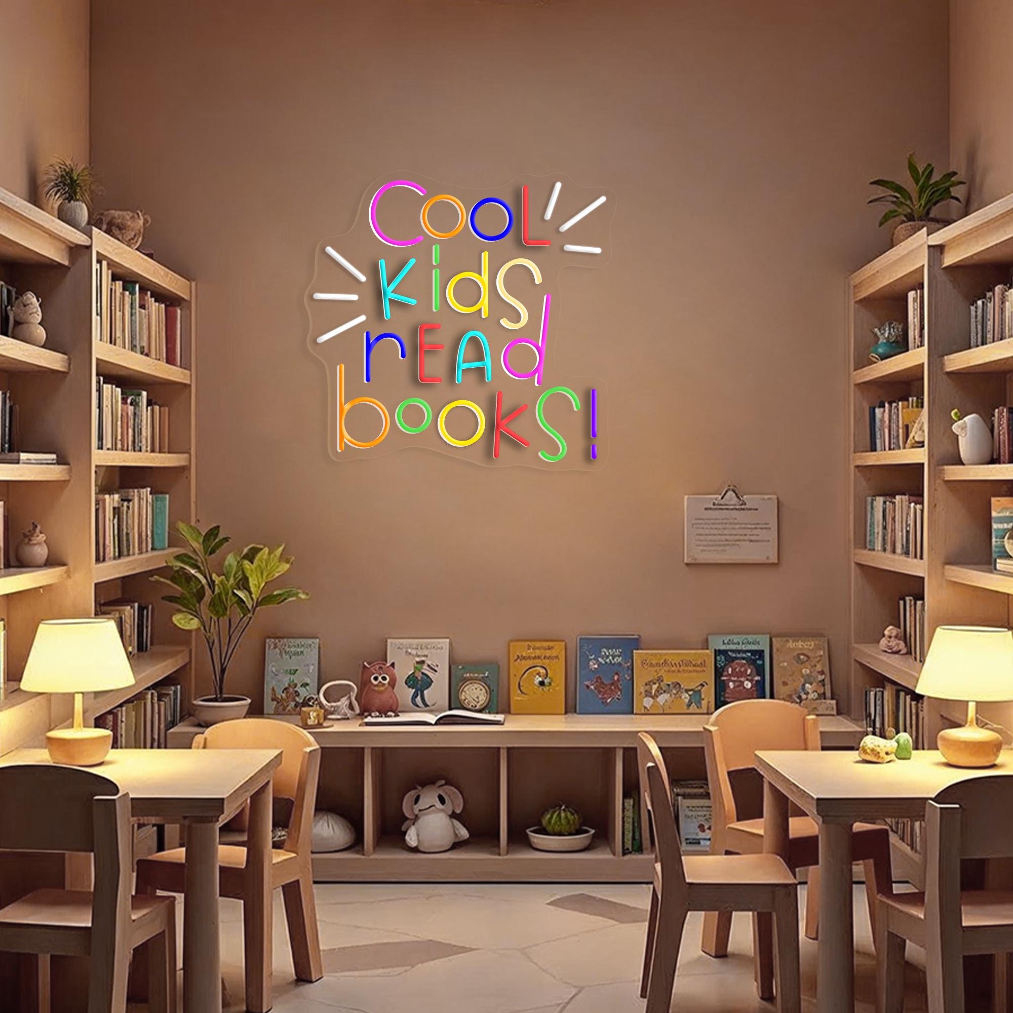Cool Kids Read Books Neon Sign Colorful LED Light for Kids Room Classroom Library Decor Fun Reading Nook Teacher Gift Book Lover Wall Art