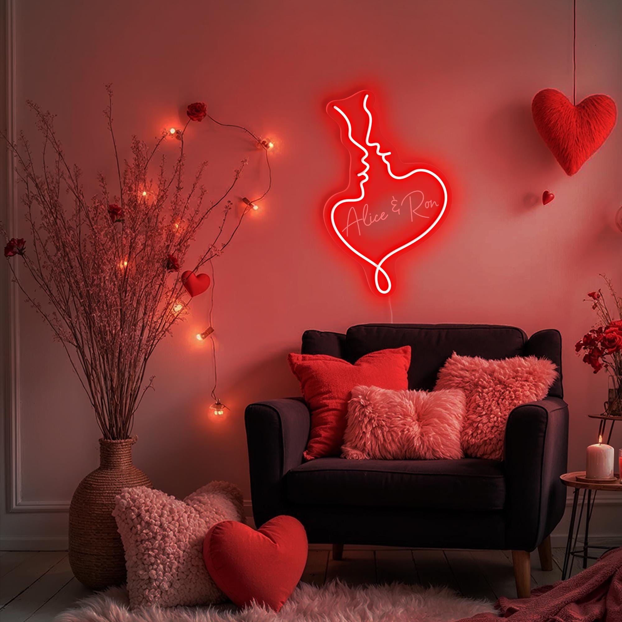 Custom Valentine Couple Names Neon Sign Valentines Decor Home Bedroom Wall Decor Wedding Party Decor Personalized Gifts Neon Light Up Sign