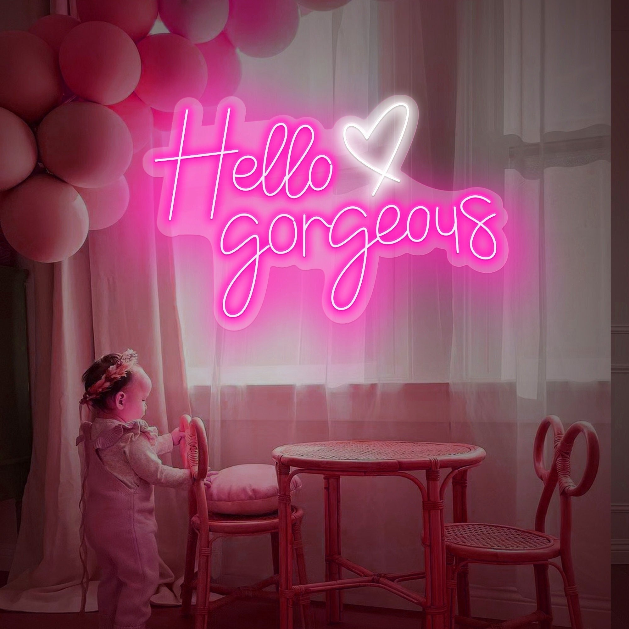 Hello Gorgeous Neon Signs,Neon Sign for Wall Decor, Pink Neon Lights for Bedroom, Beauty Sign, Bar, LED Neon Sign for Decor Art Gift