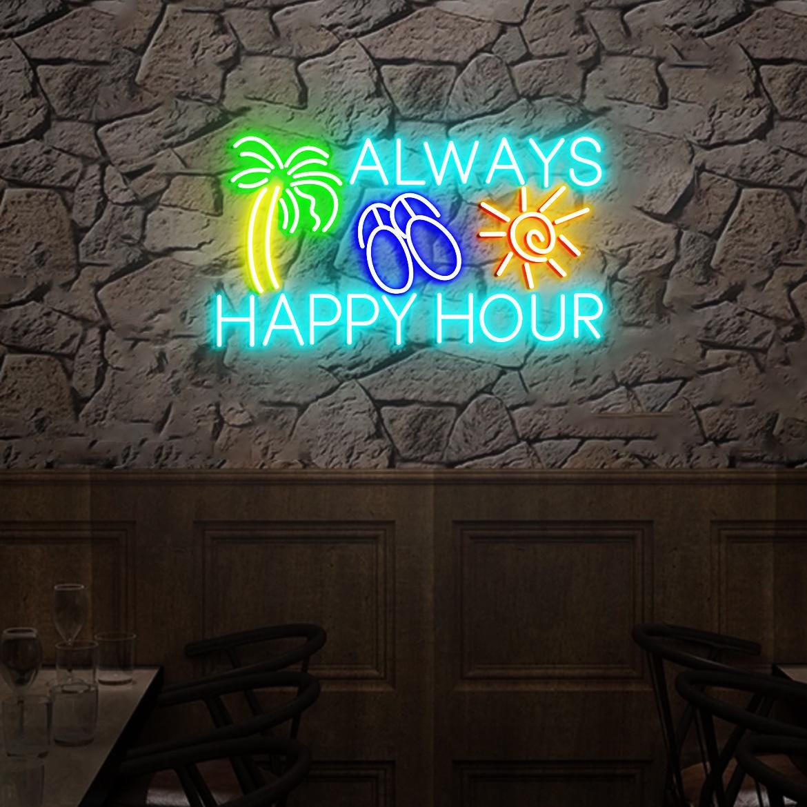 Always Happy Hour Neon Sign Happy Hour Sign, Outdoor Bar Decor, Garage Bar Led Neon Light, Man Cave Ideas, Christmas Gift for Husband