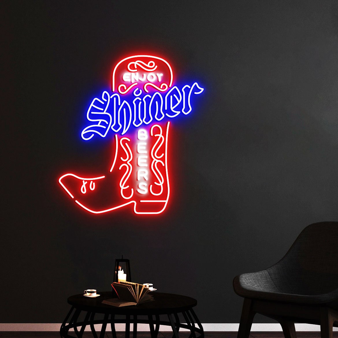 Shiner Neon Light, Neon Sign Light Decor, Boot Neon Sign, Bedroom Neon Lights, Home Neon Lights, Bar Wall Decoration