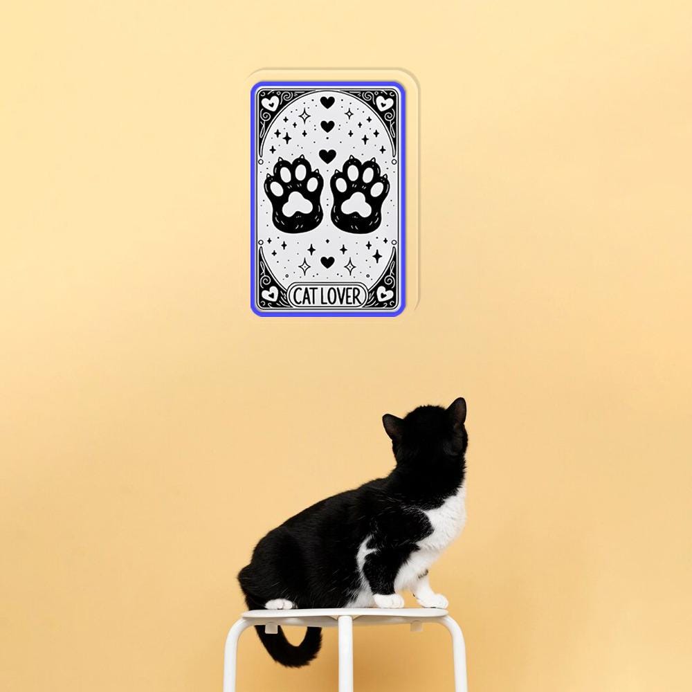 The Cat Lover Tarot Card Neon Sign Gifts, Cat Lover Neon Sign, Cat Tarot Gift For Women, Cute Cat Paw Neon Sign, Tarot Card Neon Sign Gifts