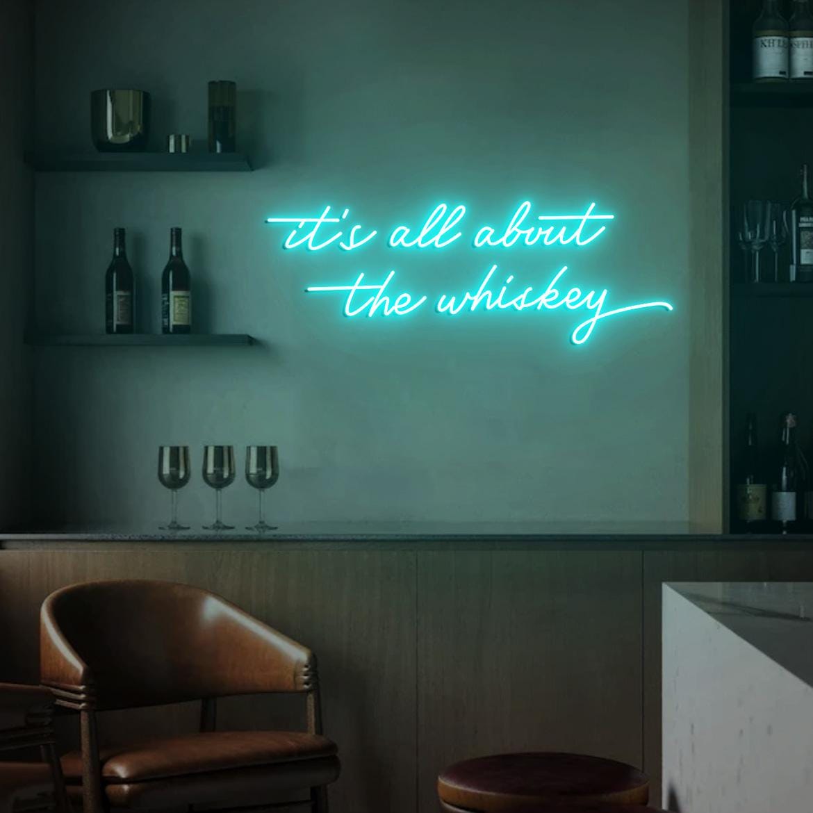 It's all about the whiskey Neon Sign, Whiskey Bar Sign, Home Whiskey Bar Decoration, Rustic Whiskey Bar Wall Neon Light, Whiskey Signs