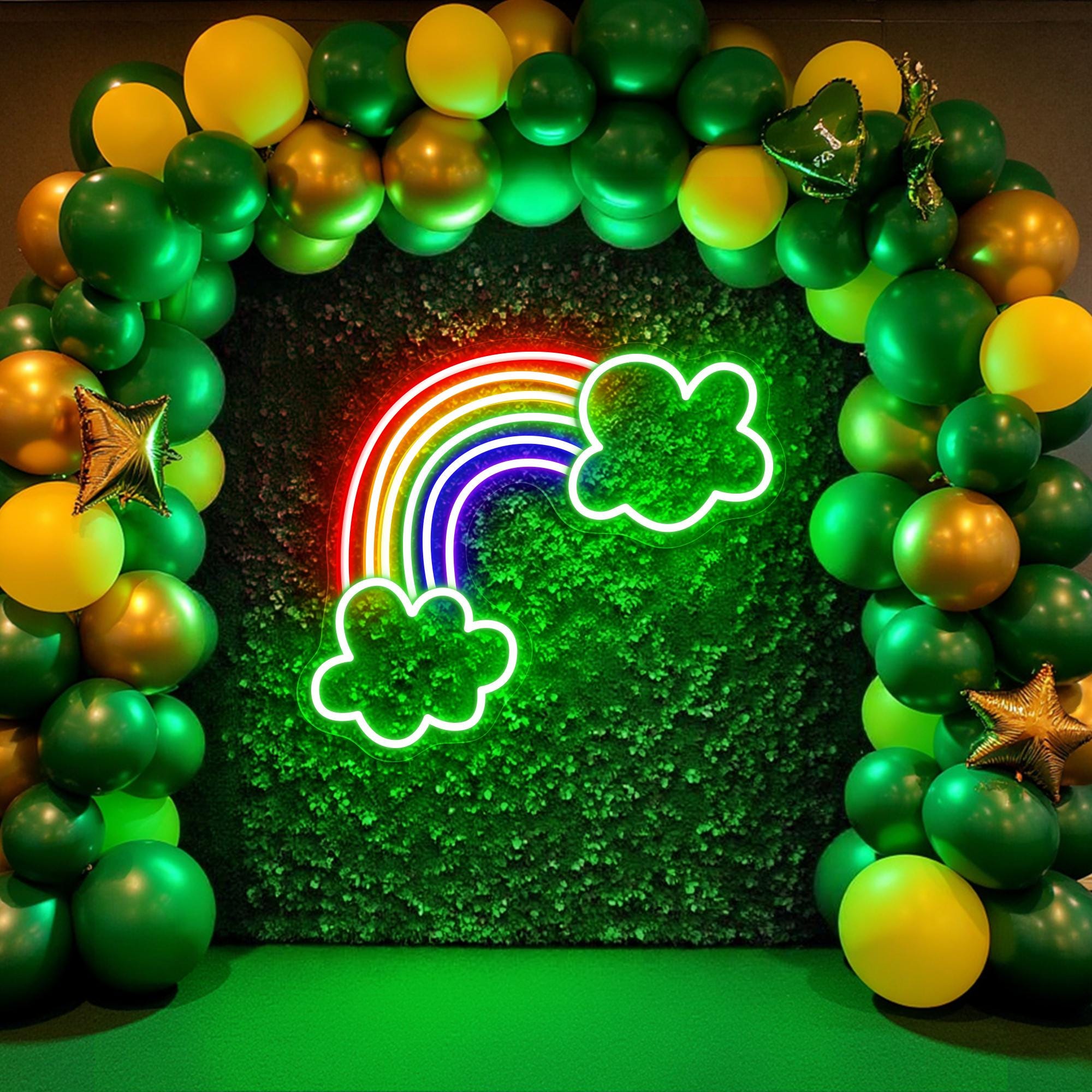 Rainbow and Cloud Neon Sign Shamrock St. Patrick’s Day Neon Light Irish Lucky Decor Colorful Wall Art Fun Gift for Kid Bar and Party Decor