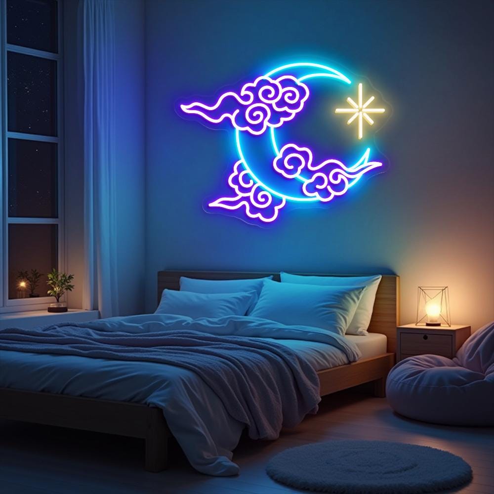Moon Cloud Star Led Neon Sign, Moon Cloud Neon Sign, Kids Room Decor, Handmade Neon Gifts Sign, Moon Cloud Neon Wall Art, Custom Neon Sign