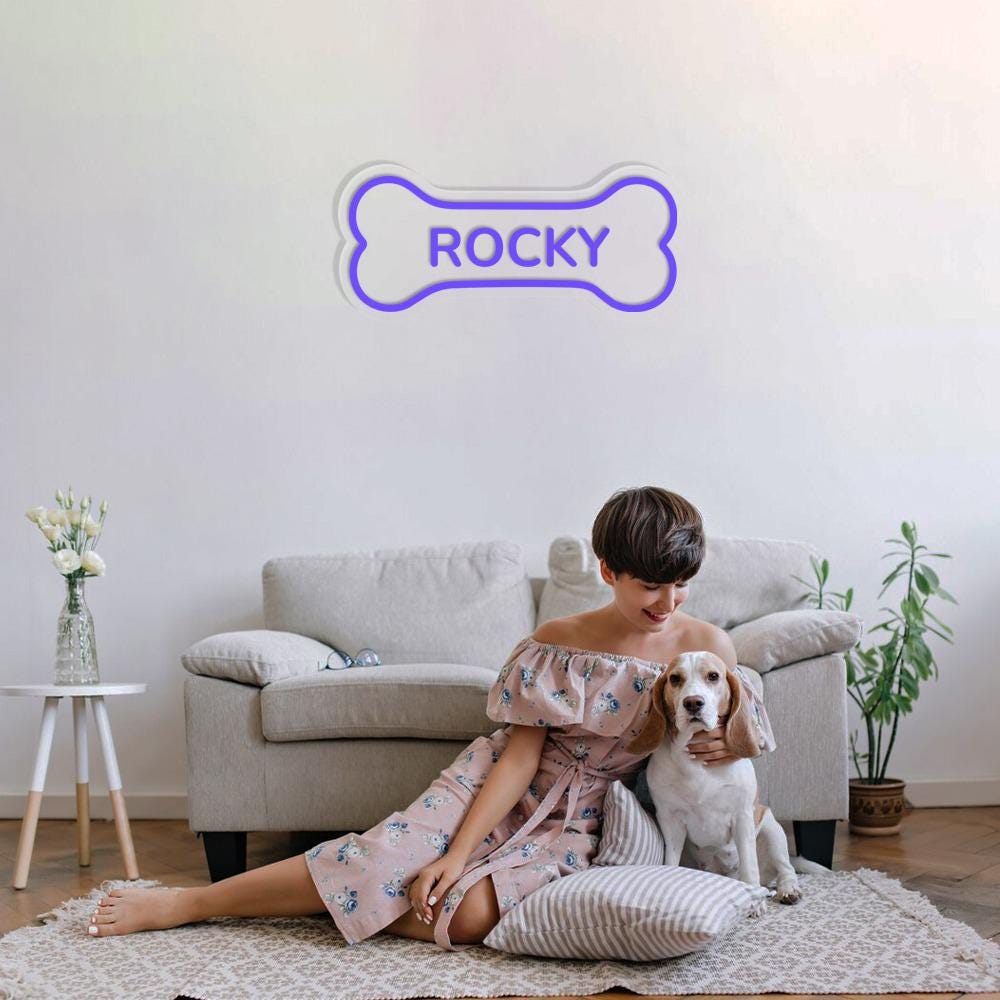 Personalized Neon Bone, Pets Name Neon, Personalized Dog or Cat Name Plaque for Pet House, Crate, Kennel, or Feeding Area, Dog Lover Gifts