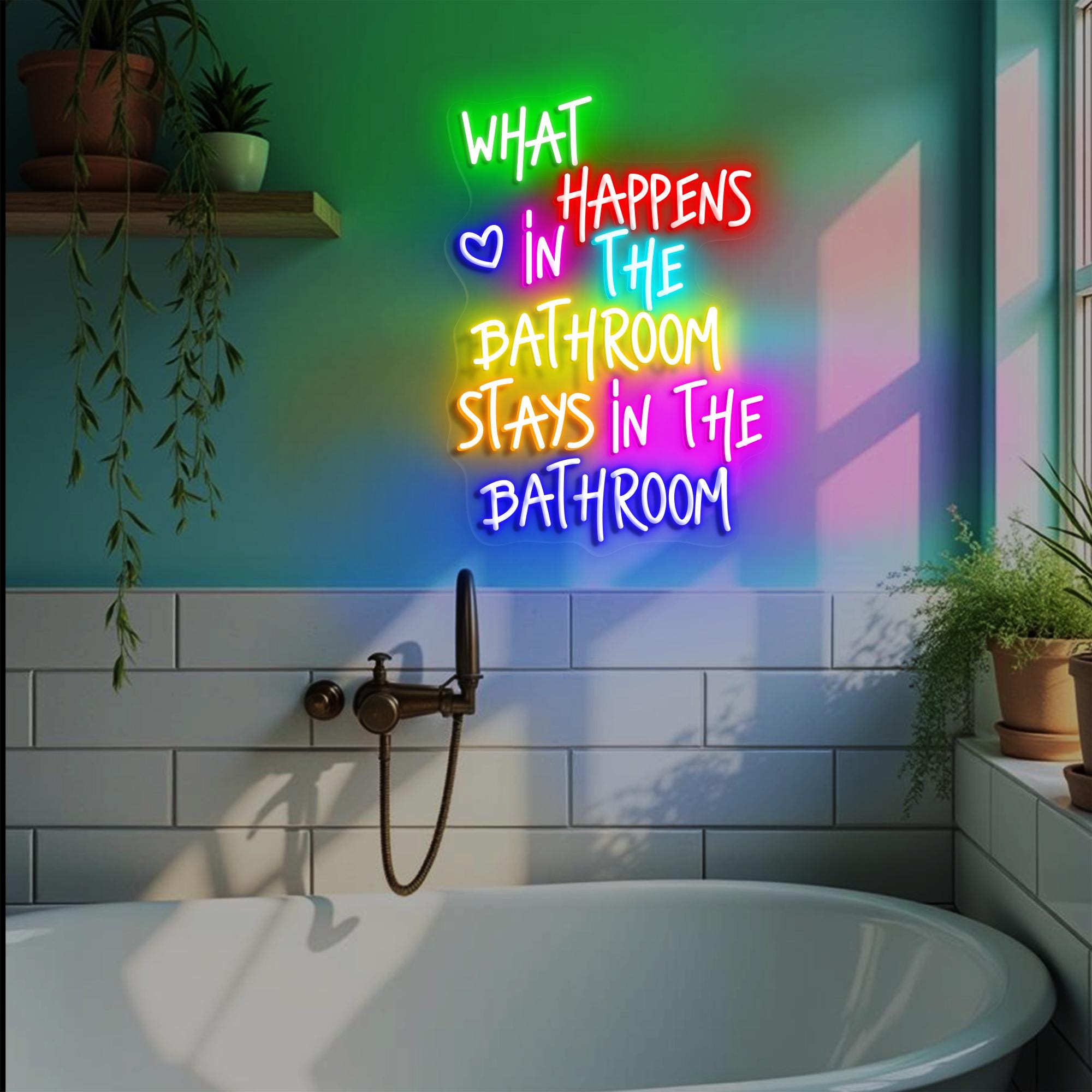 What Happens In The Bathroom Stays In The Bathroom Neon Sign Bar Sign Bathroom Signs Decor Funny Bathroom Art Restroom Sign Home Decor