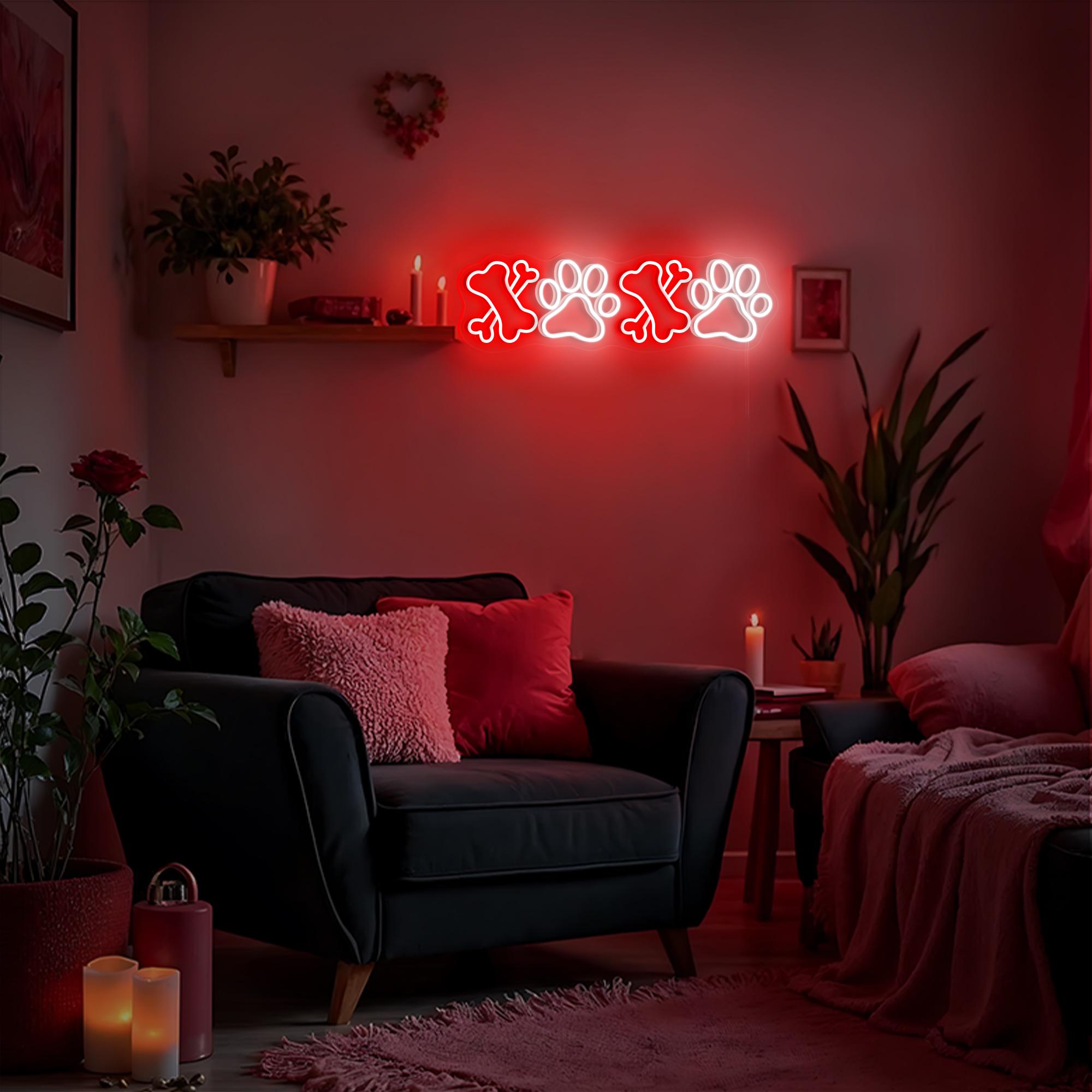 XoXo Dog Paw Neon Sign for Pet Lovers Gifts for Her Valentines Day Gifts Aesthetic Room Decor Pet Shop Sign Kids Room Decor Wall Hangings