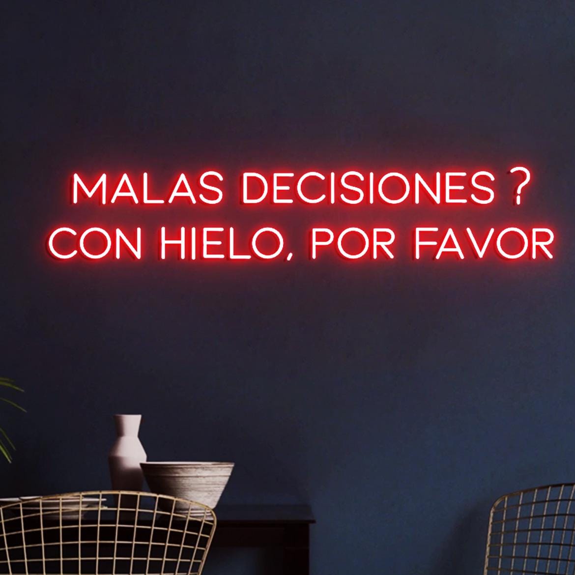 Custom Neon Sign Malas Decisiones Con Hielo Por Favor, Spanish Bar Decor, Decor Bar Spanish Style, Neon Light in the Bar